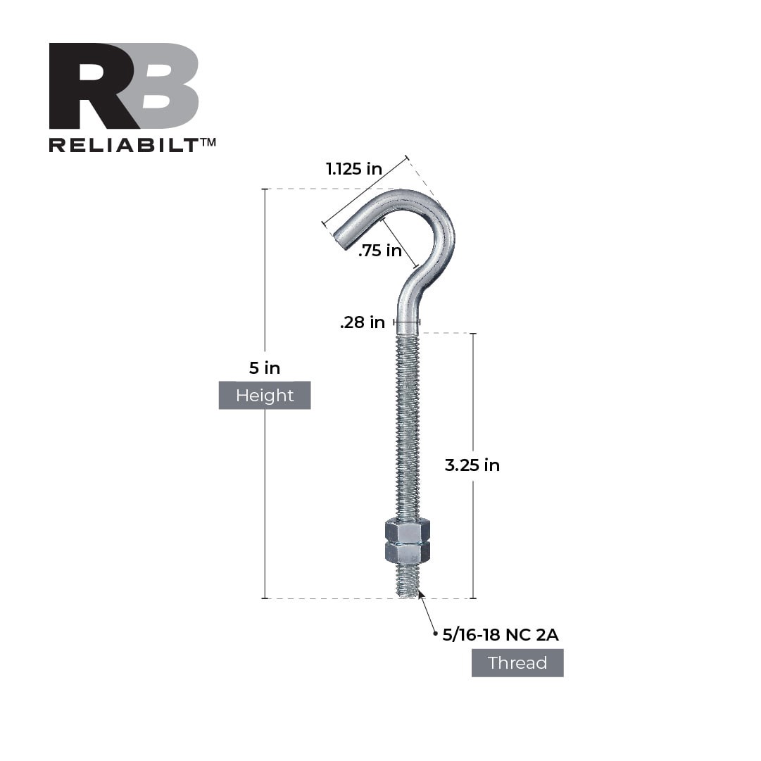 slide 3 of 6, RELIABILT 5/16-in 5/16-in x 5-in Zinc-plated Interior/Exterior Coarse Thread Eye Bolt, 1 ct