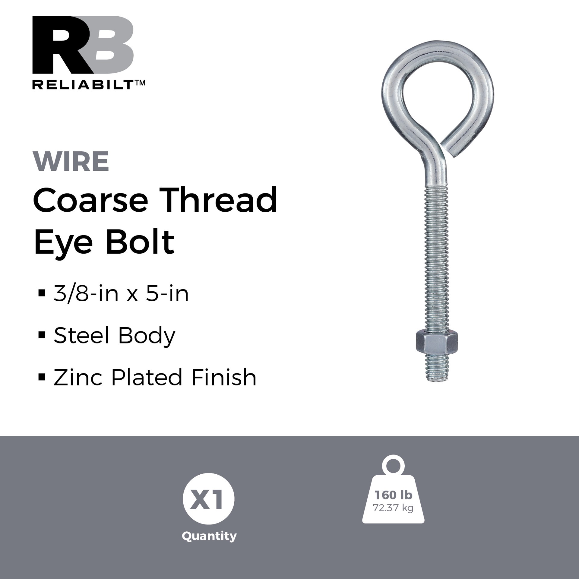 slide 2 of 6, RELIABILT 3/8-in 3/8-in x 5-in Zinc-plated Interior/Exterior Coarse Thread Eye Bolt, 1 ct