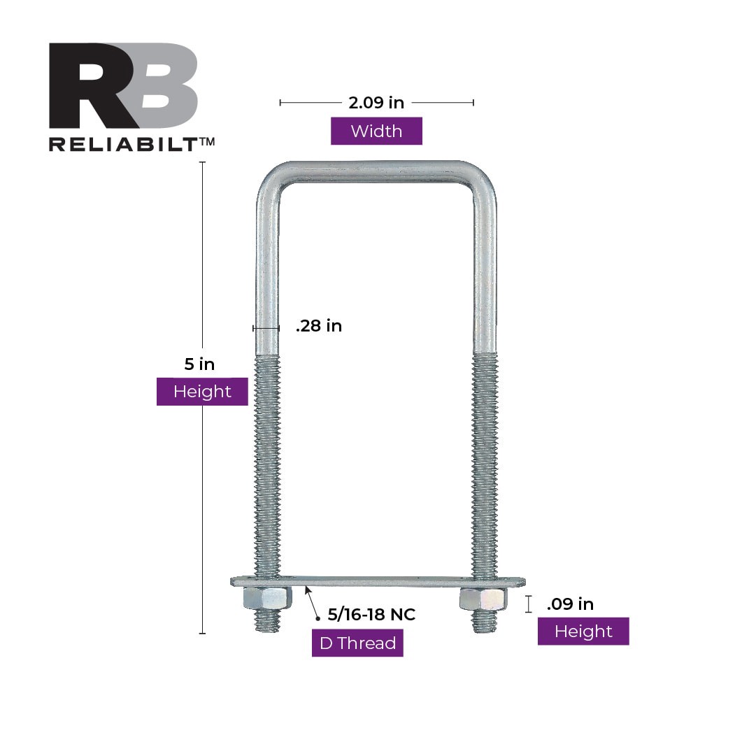 slide 3 of 6, RELIABILT 5/16-in 5/16-in x 5-in Zinc-plated Interior/Exterior Coarse Thread U-bolt Bolt, 1 ct
