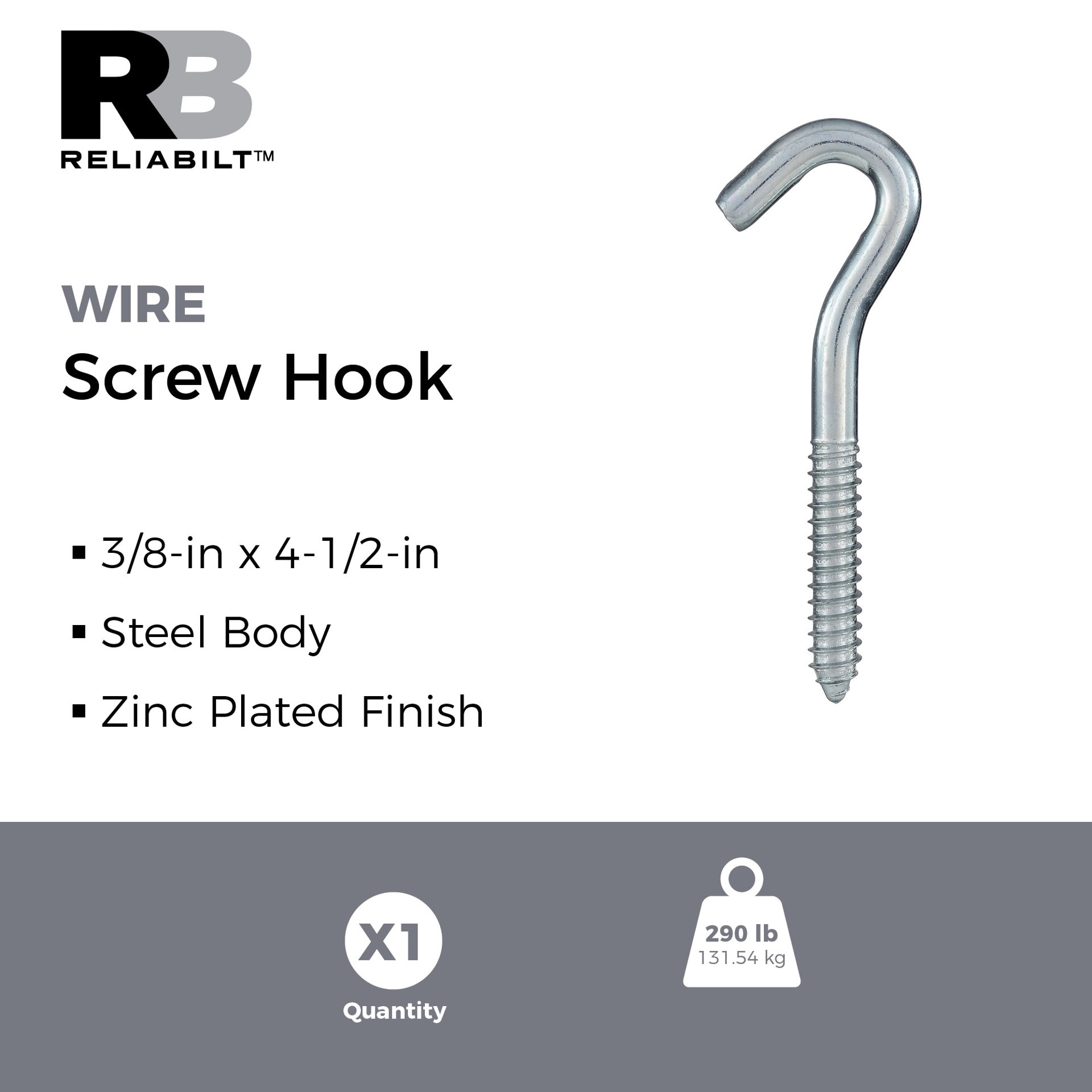 slide 2 of 5, RELIABILT 2.50-in Zinc Plated Steel Screw hook, 1 ct