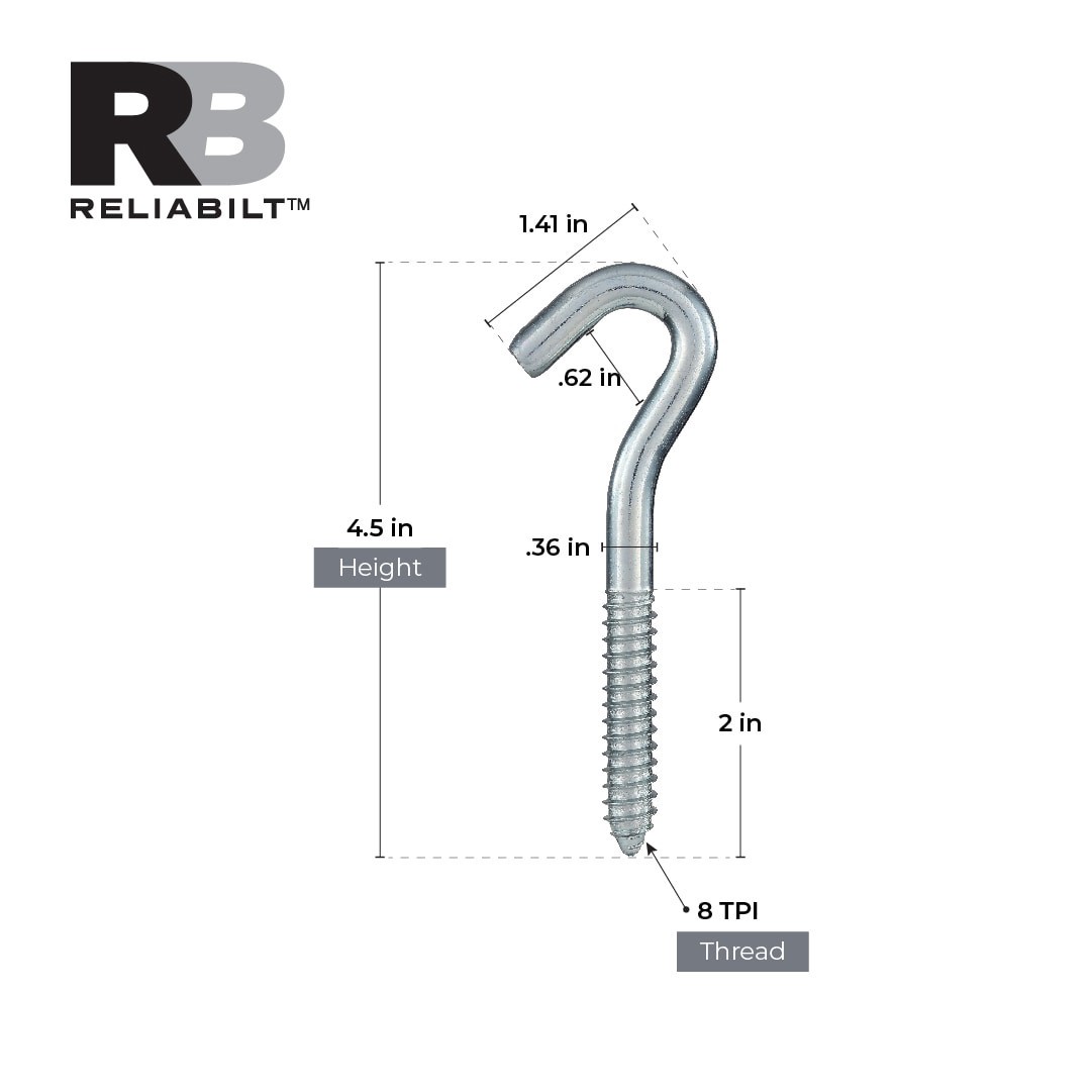 slide 3 of 6, RELIABILT 2.50-in Zinc Plated Steel Screw hook, 1 ct