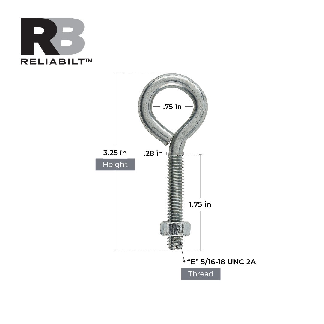 slide 3 of 6, RELIABILT 5/16-in 3-1/4-in Zinc-plated Interior/Exterior Coarse Thread Eye Bolt, 1 ct