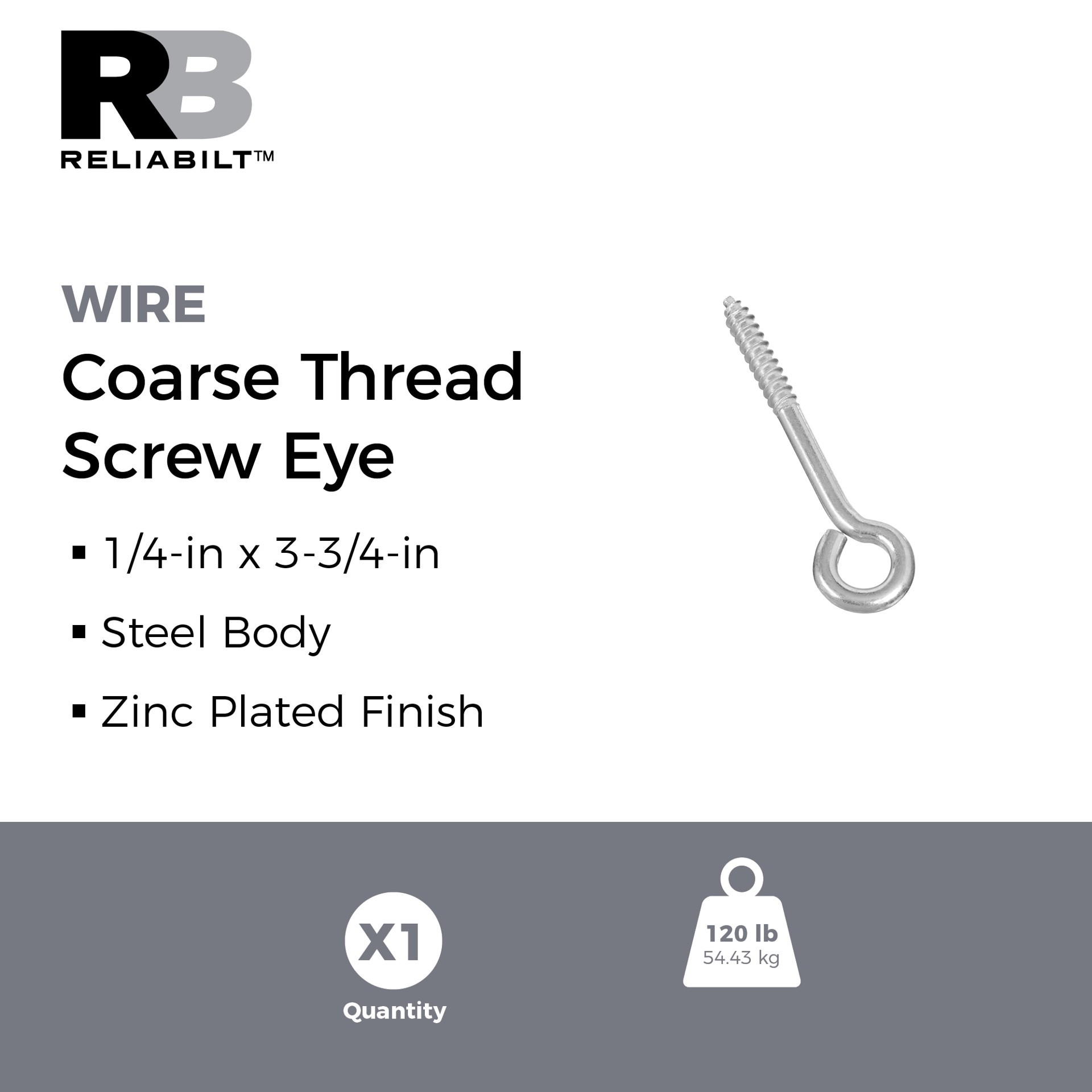 slide 2 of 5, RELIABILT 1/4-in 1-1/2-in Zinc-plated Interior/Exterior Coarse Thread Eye Bolt, 1 ct