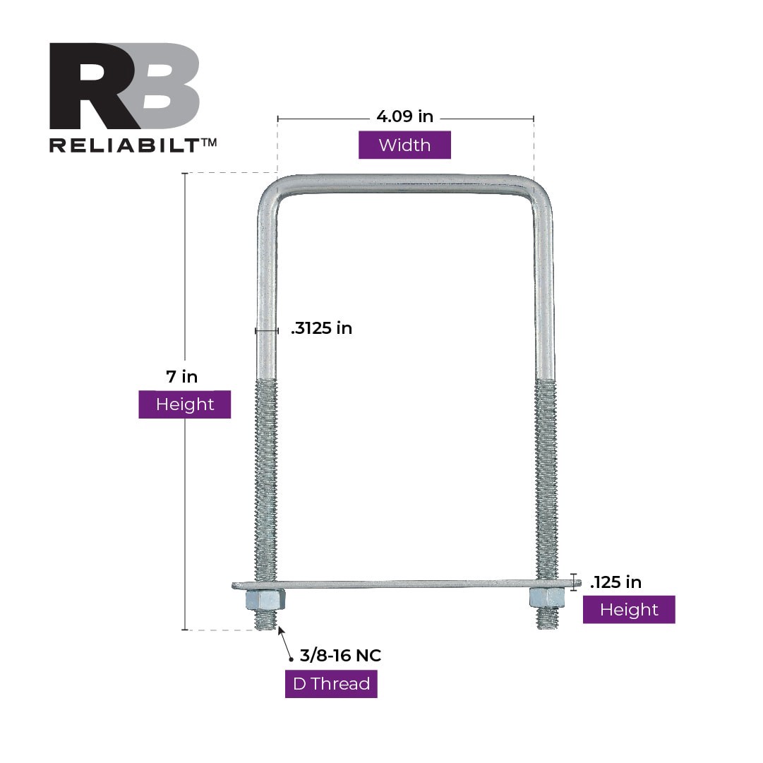 slide 3 of 6, RELIABILT 3/8-in 3/8-in x 7-in Zinc-plated Interior/Exterior Coarse Thread U-bolt Bolt, 1 ct