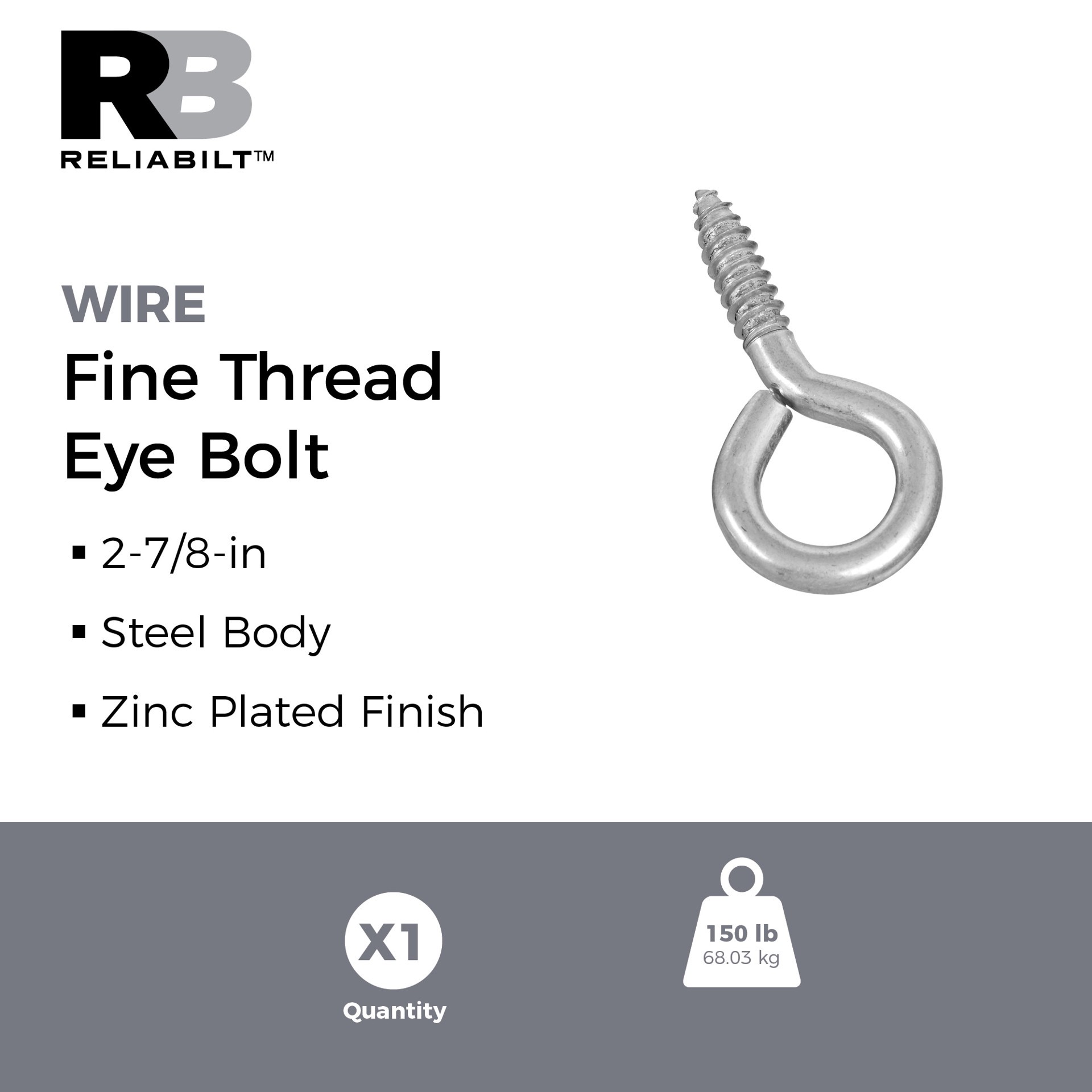 slide 2 of 6, RELIABILT #0 2-3/4-in Zinc-plated Interior/Exterior Fine Thread Eye Bolt, 1 ct
