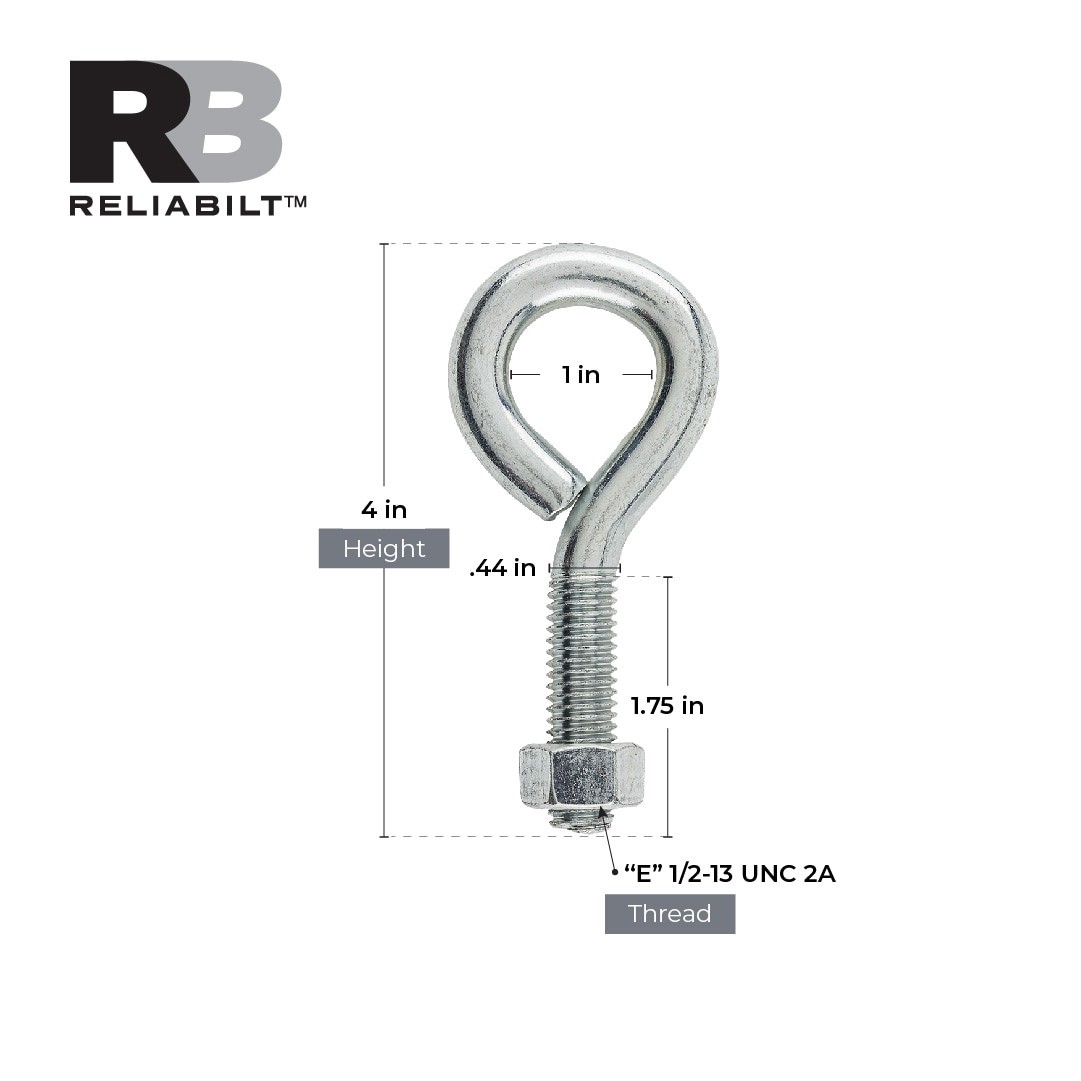 slide 3 of 6, RELIABILT 1/2-in 1/2-in x 1-3/4-in Zinc-plated Interior/Exterior Coarse Thread Eye Bolt, 1 ct