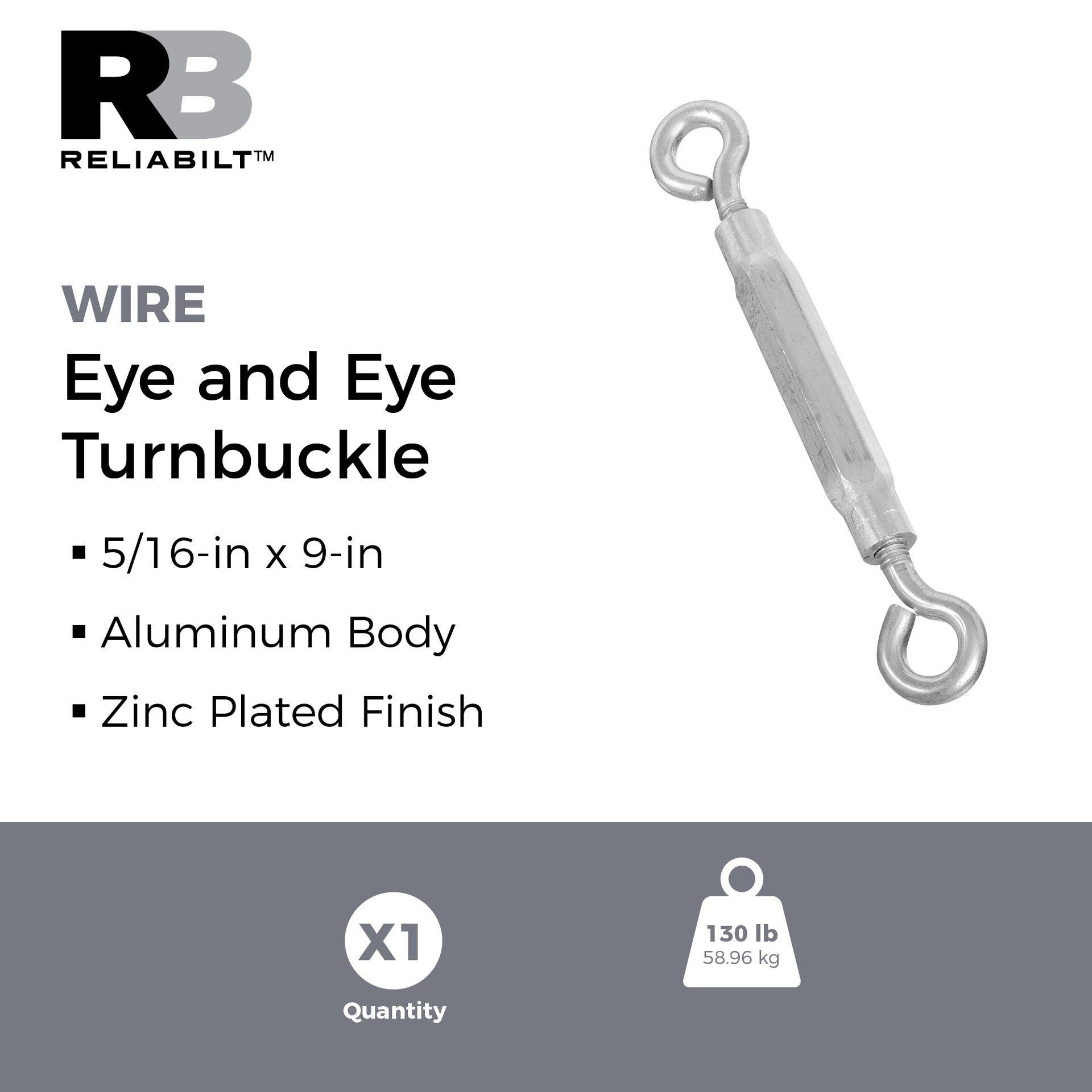 slide 2 of 6, RELIABILT 5/16 x 9 Aluminum/Steel Eye and eye Turnbuckle, 1 ct