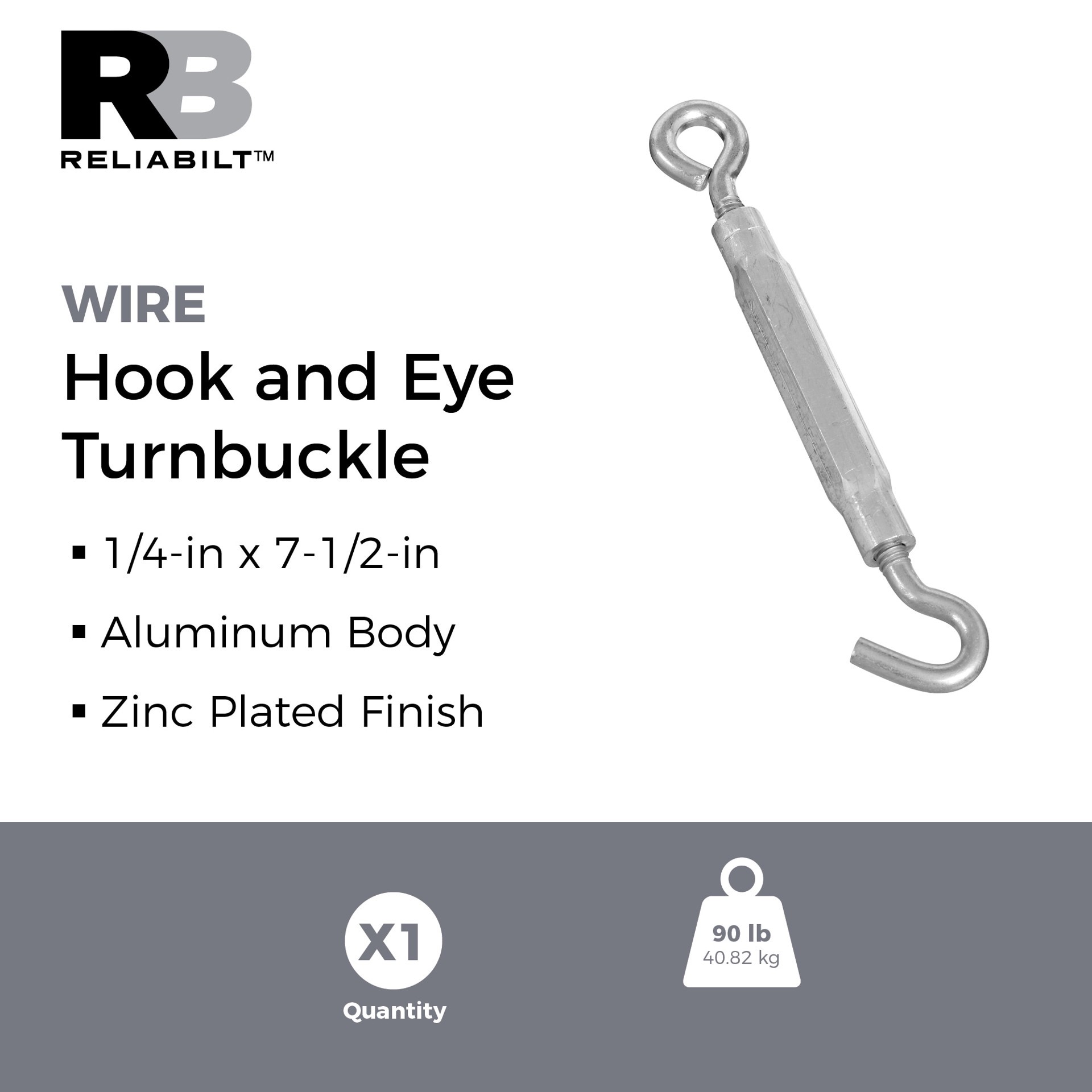 slide 2 of 6, RELIABILT 1/4 x 7-1/2 Aluminum/Steel Hook and eye Turnbuckle, 1 ct