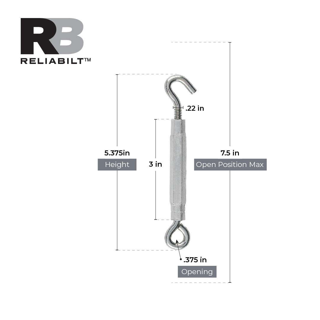 slide 3 of 6, RELIABILT 1/4 x 7-1/2 Aluminum/Steel Hook and eye Turnbuckle, 1 ct
