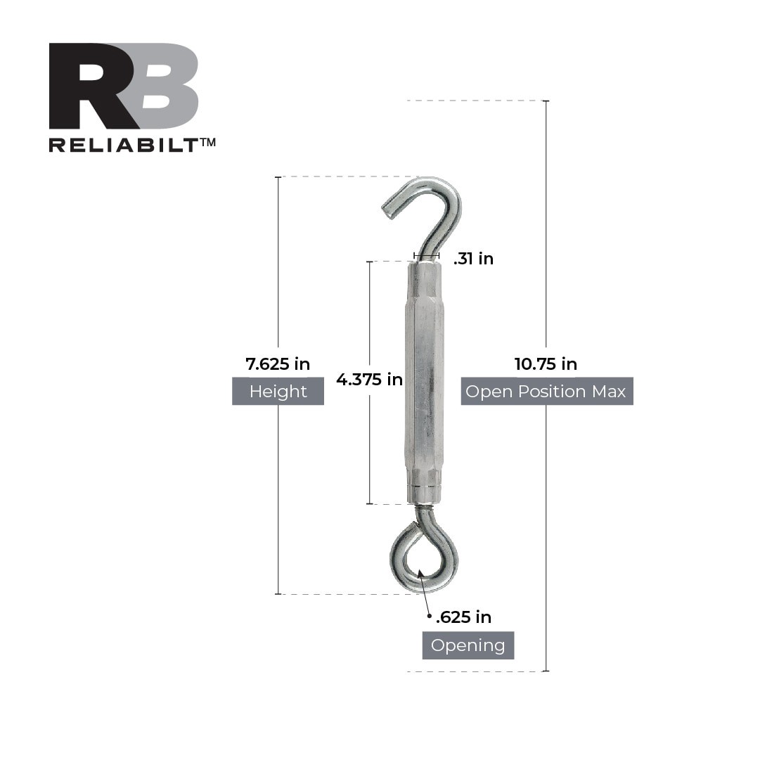 slide 3 of 6, RELIABILT 3/8 x 10-1/2 Aluminum/Steel Hook and eye Turnbuckle, 1 ct