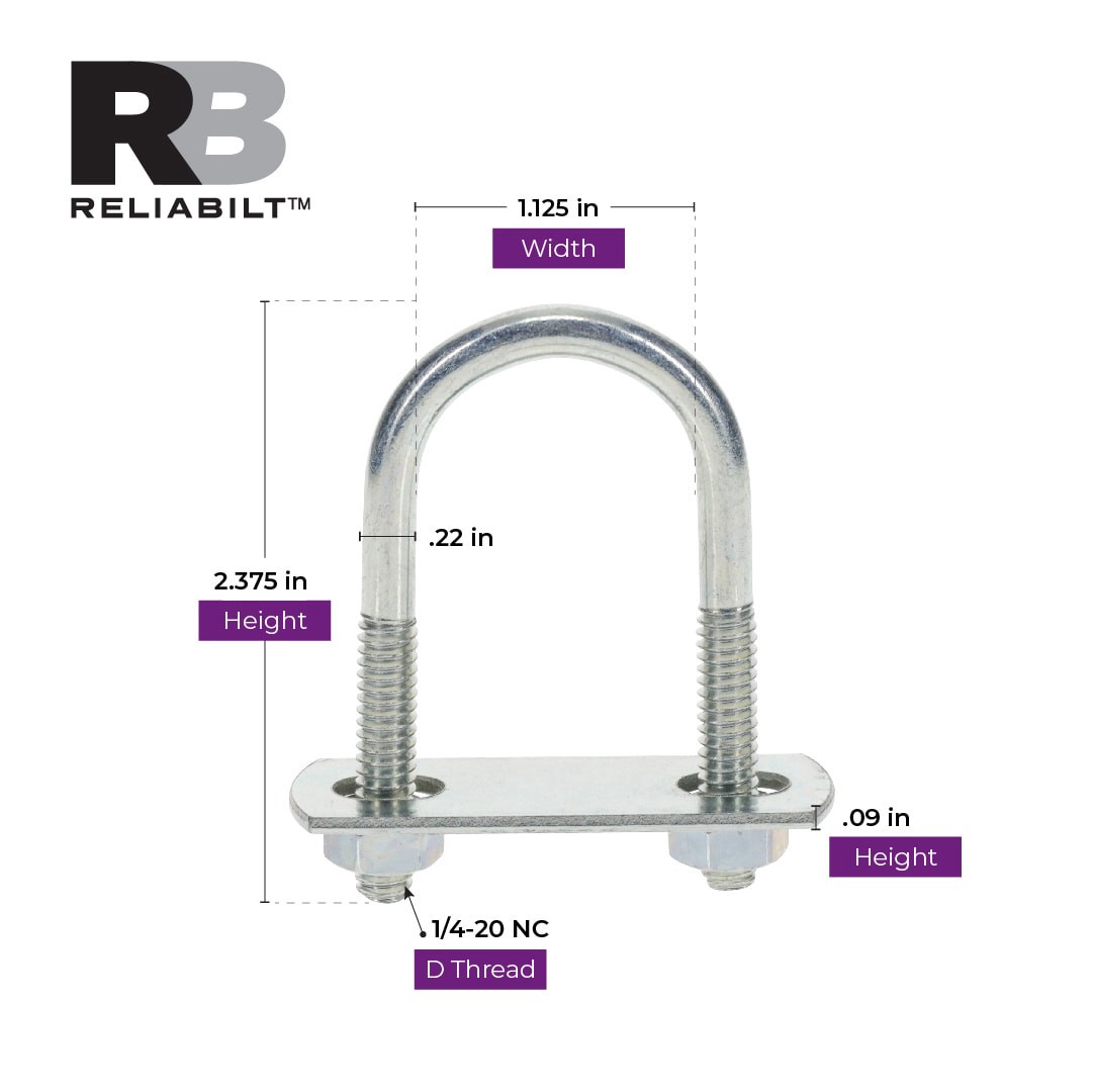 slide 3 of 6, RELIABILT 1/4-in 1/4-in x 2-1/4-in Zinc-plated Interior/Exterior Coarse Thread U-bolt Bolt, 1 ct