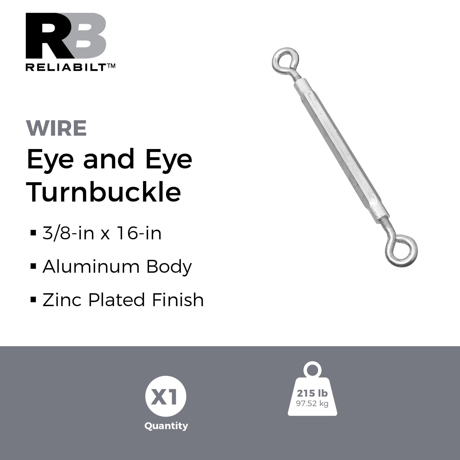slide 2 of 6, RELIABILT 3/8-in x 16-in Aluminum/Steel Eye and eye Turnbuckle, 1 ct