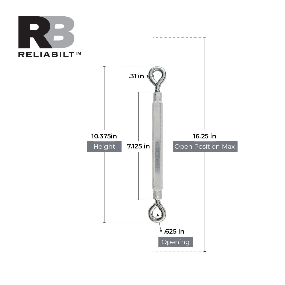 slide 3 of 6, RELIABILT 3/8-in x 16-in Aluminum/Steel Eye and eye Turnbuckle, 1 ct