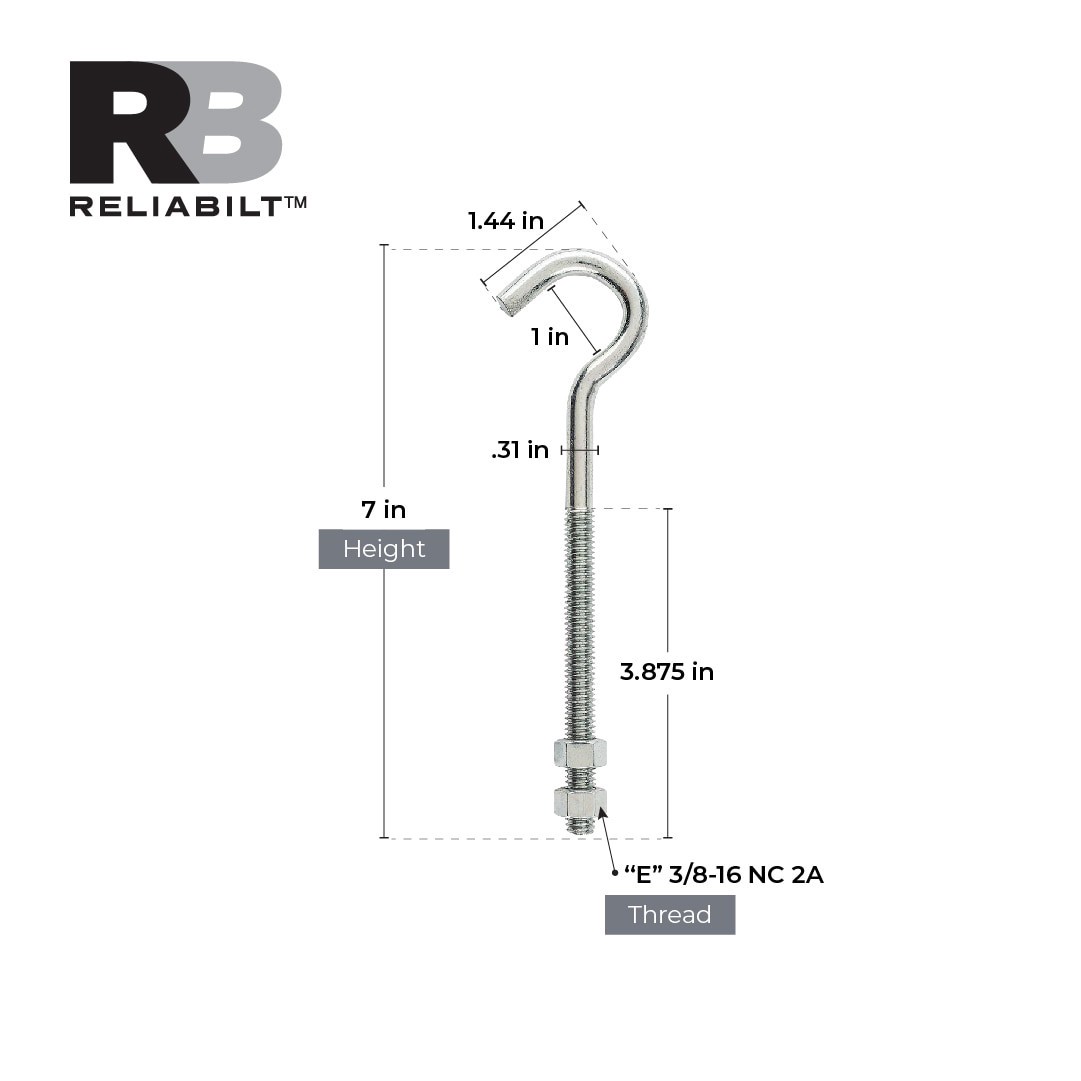 slide 3 of 6, RELIABILT 3/8-in 3/8-in x 7-in Zinc-plated Interior/Exterior Coarse Thread Eye Bolt, 1 ct