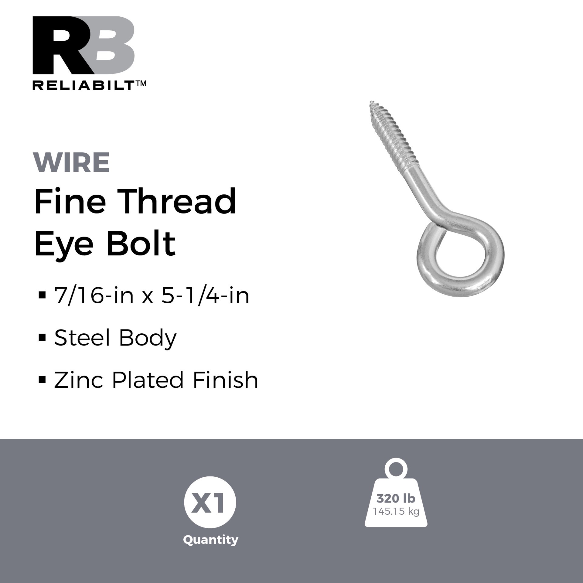 slide 2 of 6, RELIABILT 7/16-in 2-1/5-in Zinc-plated Interior/Exterior Fine Thread Eye Bolt, 1 ct