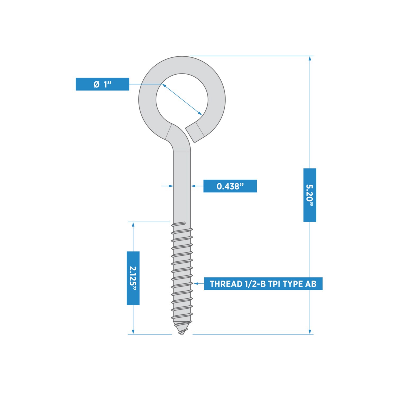 slide 5 of 6, RELIABILT 7/16-in 2-1/5-in Zinc-plated Interior/Exterior Fine Thread Eye Bolt, 1 ct