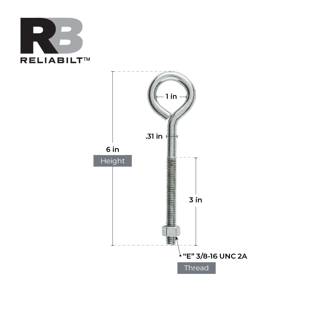slide 3 of 6, RELIABILT 3/8-in 3/8-in x 3-in Zinc-plated Interior/Exterior Coarse Thread Eye Bolt, 1 ct