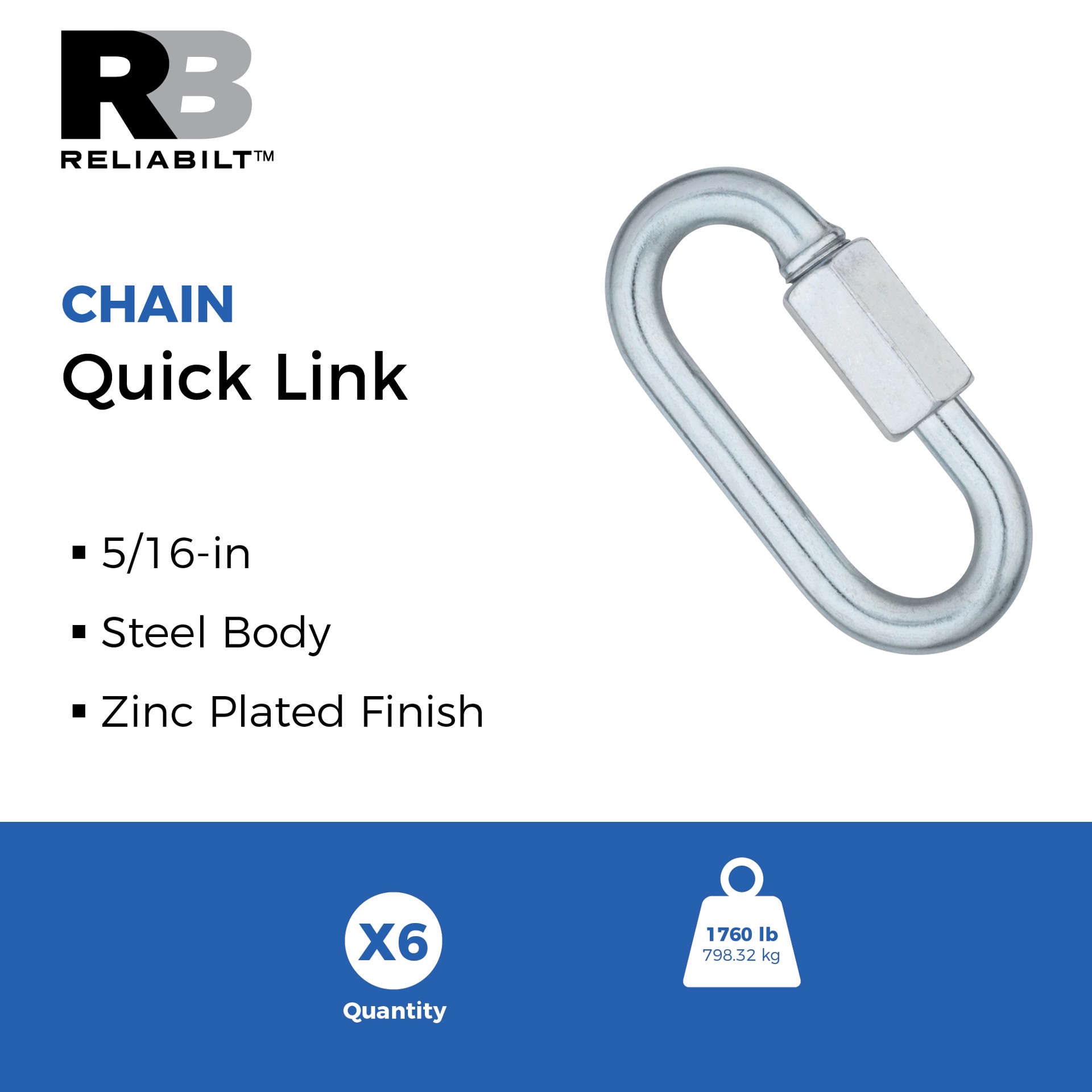 slide 2 of 5, RELIABILT V3150- 5/16-in Quick Link in Zinc-plated, 1 ct