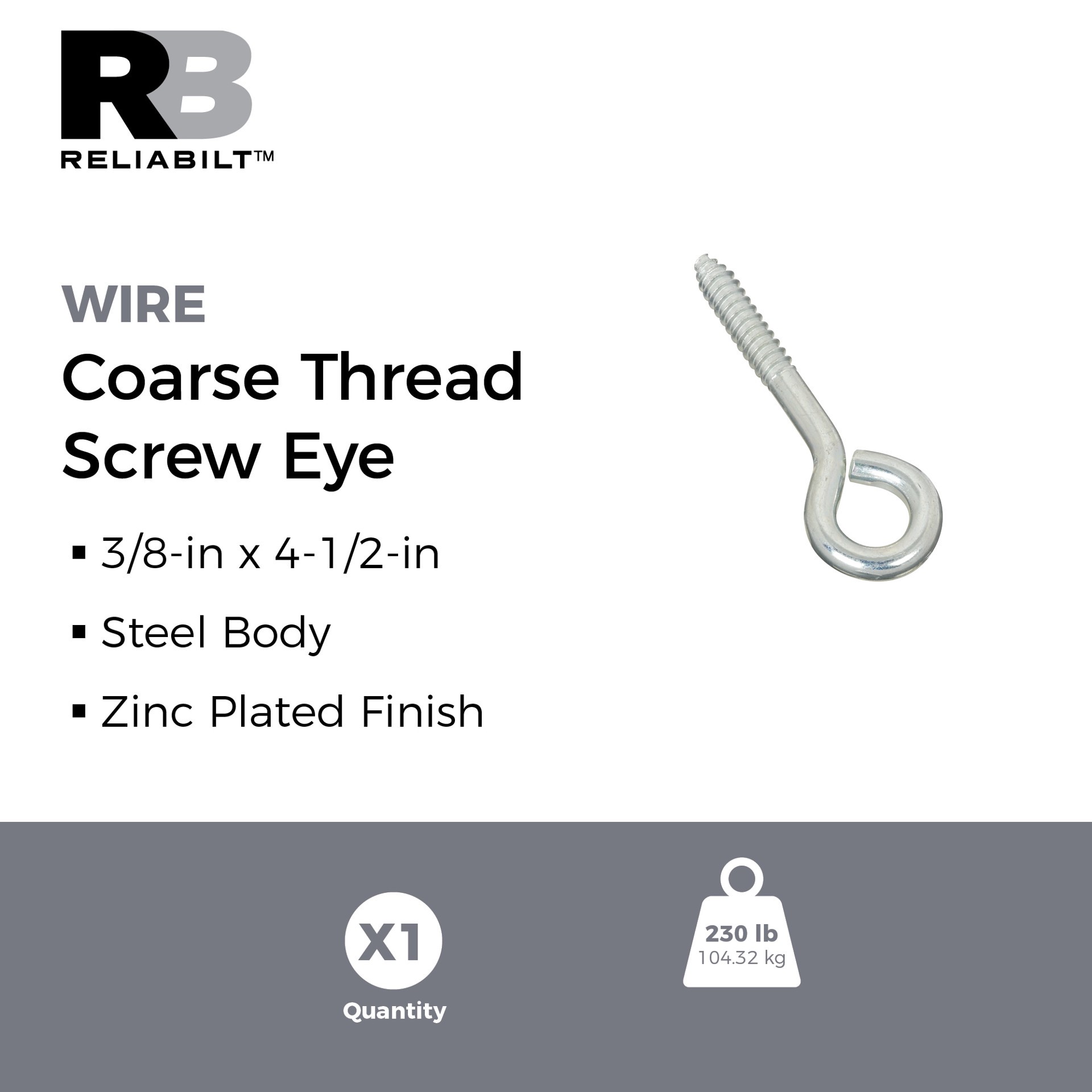 slide 2 of 6, RELIABILT 3/8-in 4-1/2-in Zinc-plated Interior/Exterior Coarse Thread Eye Bolt, 1 ct