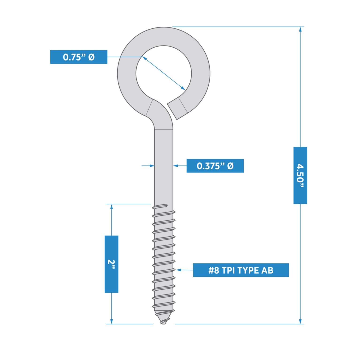 slide 5 of 6, RELIABILT 3/8-in 4-1/2-in Zinc-plated Interior/Exterior Coarse Thread Eye Bolt, 1 ct