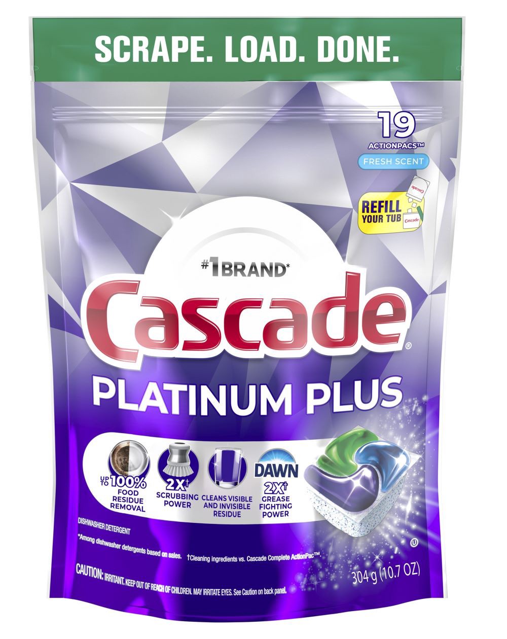 slide 1 of 6, Cascade Platinum Plus 19 -Count Fresh Scent Dishwasher Detergent, 1 ct