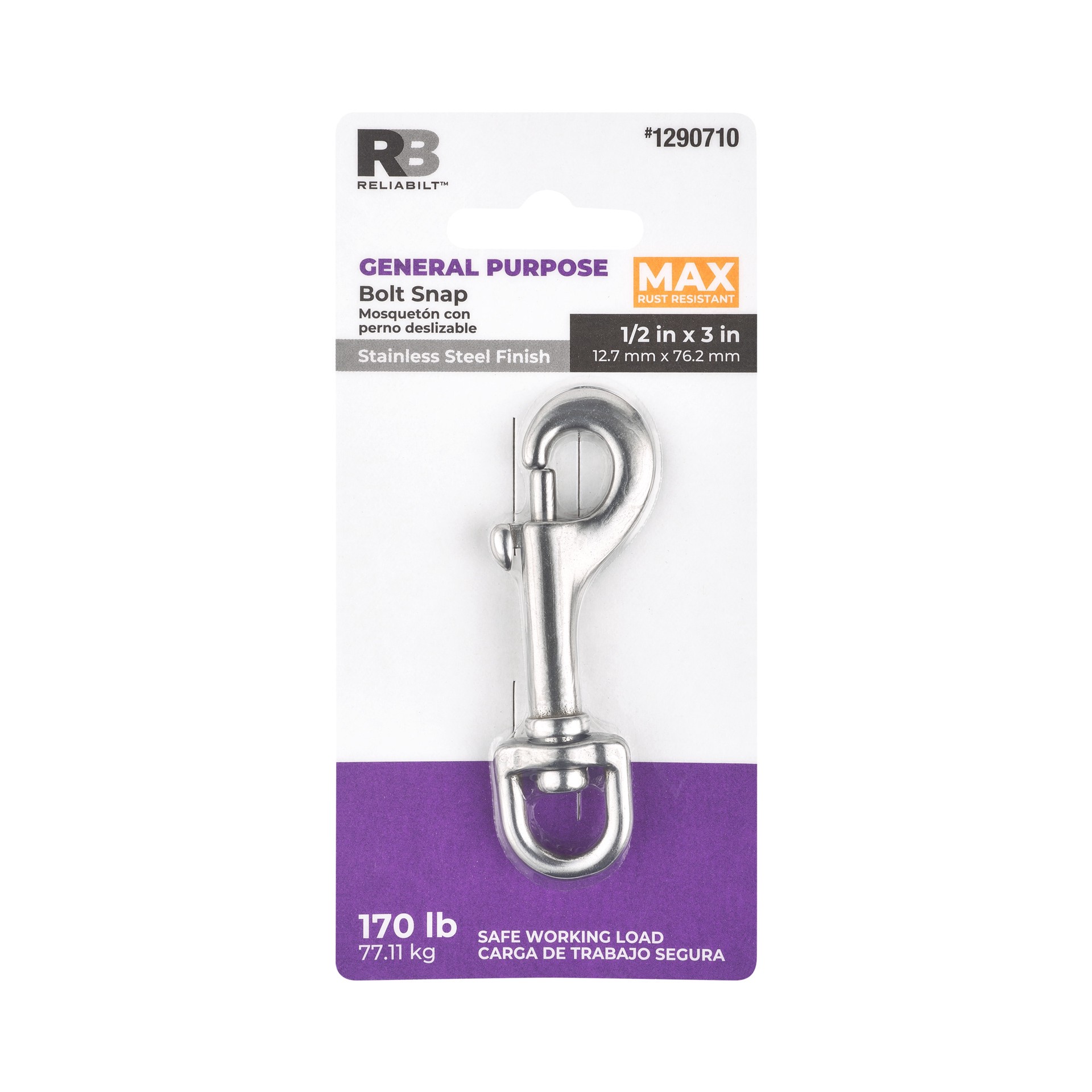 slide 5 of 6, RELIABILT N100-303- 1/2-in x 3-in Bolt Snap in Stainless Steel, 1 ct