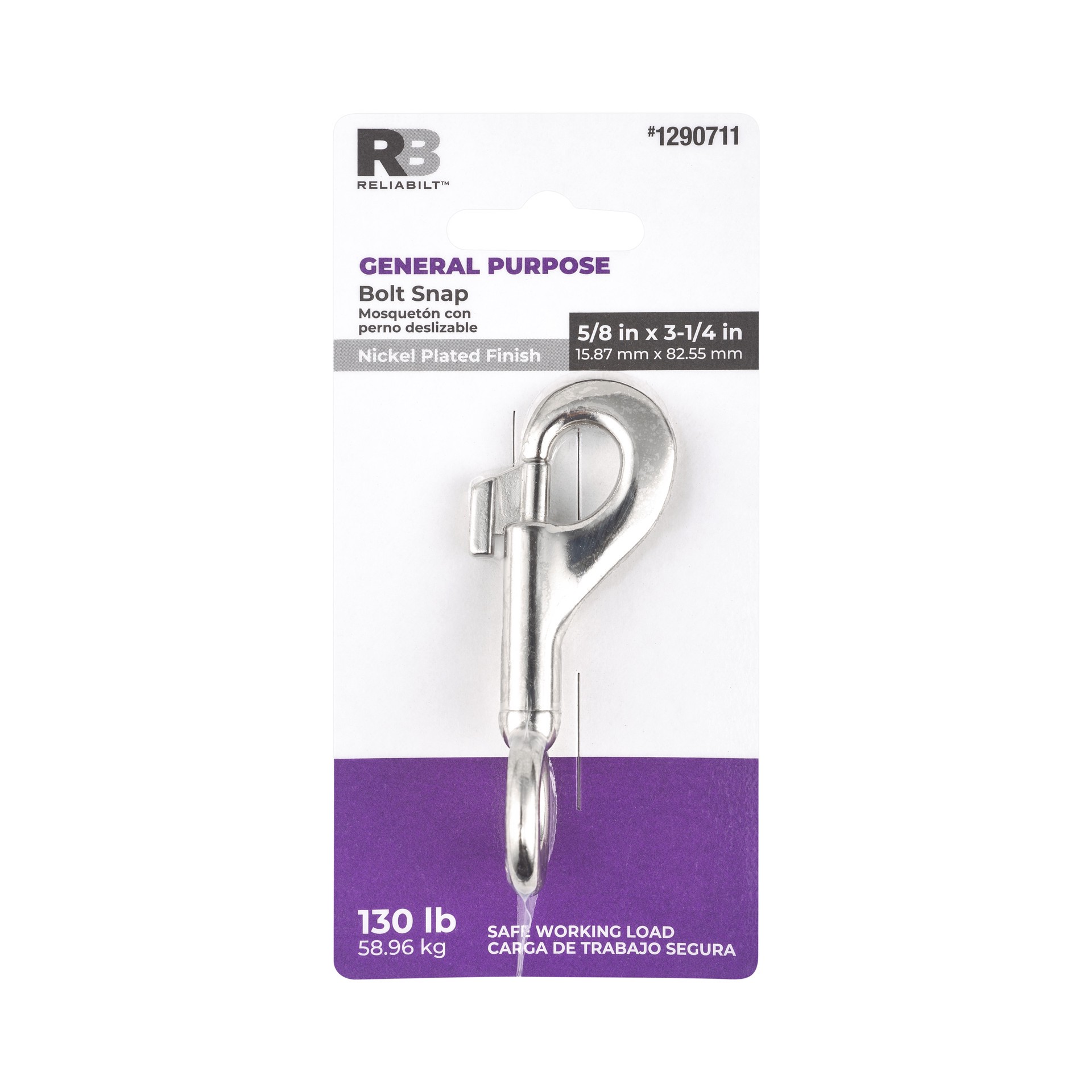 slide 5 of 6, RELIABILT 5/8-in x 3-1/4-in Bolt Snap in Nickel Plated, 1 ct