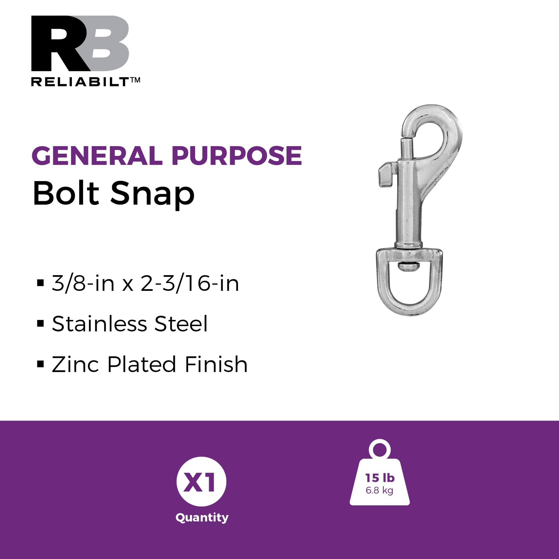 slide 2 of 6, RELIABILT N100-307- 3/8-in x 2-3/16-in Bolt Snap in Nickel, 1 ct