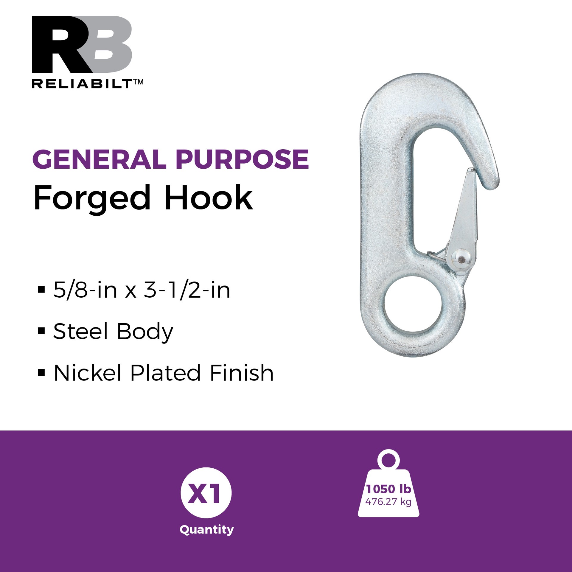 slide 2 of 6, RELIABILT 5/8-in x 3-1/2-in Hook in Zinc Plated, 1 ct