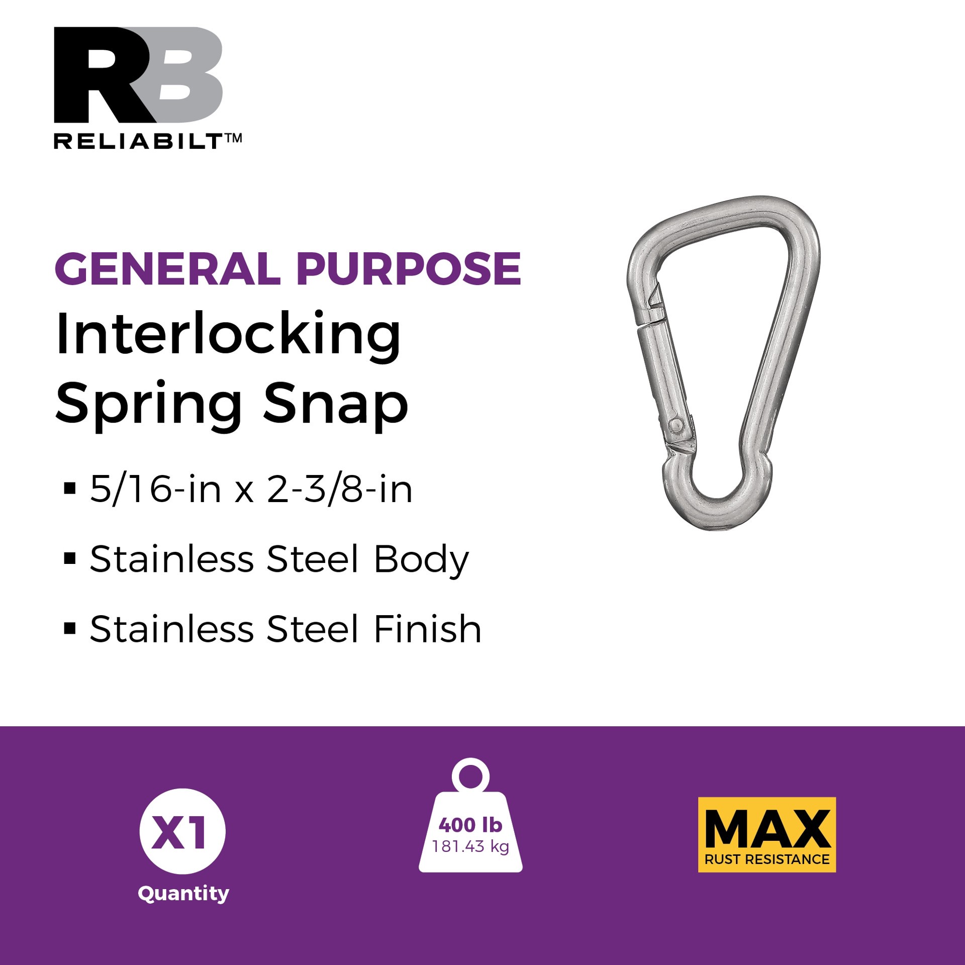slide 2 of 6, RELIABILT N100-299- 5/16-in x 2-3/8-in Interlocking Spring Snap in Stainless Steel, 1 ct