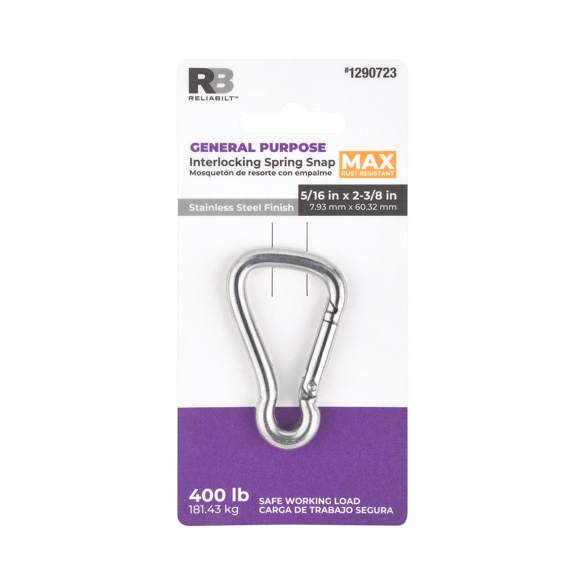 slide 5 of 6, RELIABILT N100-299- 5/16-in x 2-3/8-in Interlocking Spring Snap in Stainless Steel, 1 ct