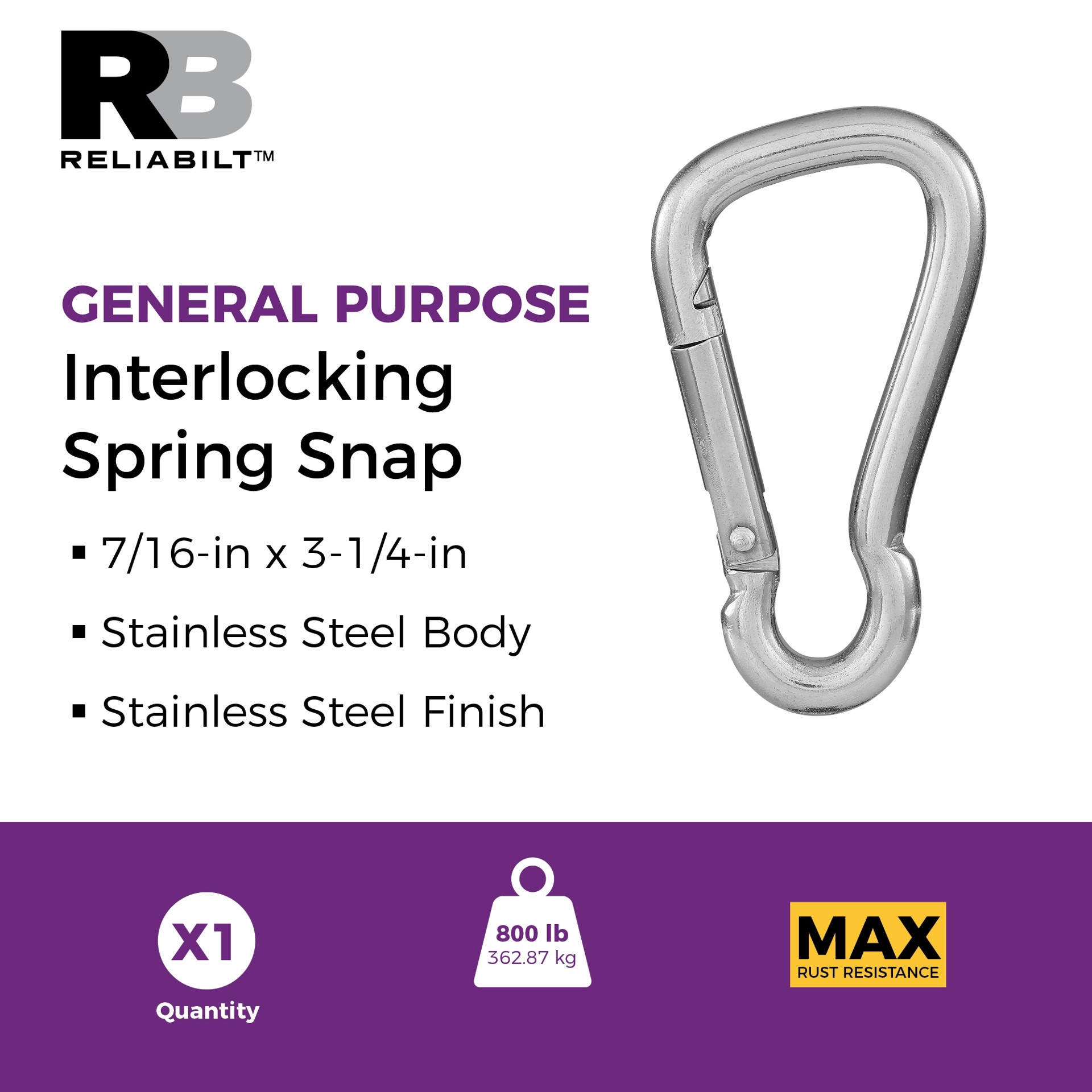 slide 2 of 6, RELIABILT N100-301- 7/16-in x 3-1/4-in Interlocking Spring Snap in Stainless Steel, 1 ct