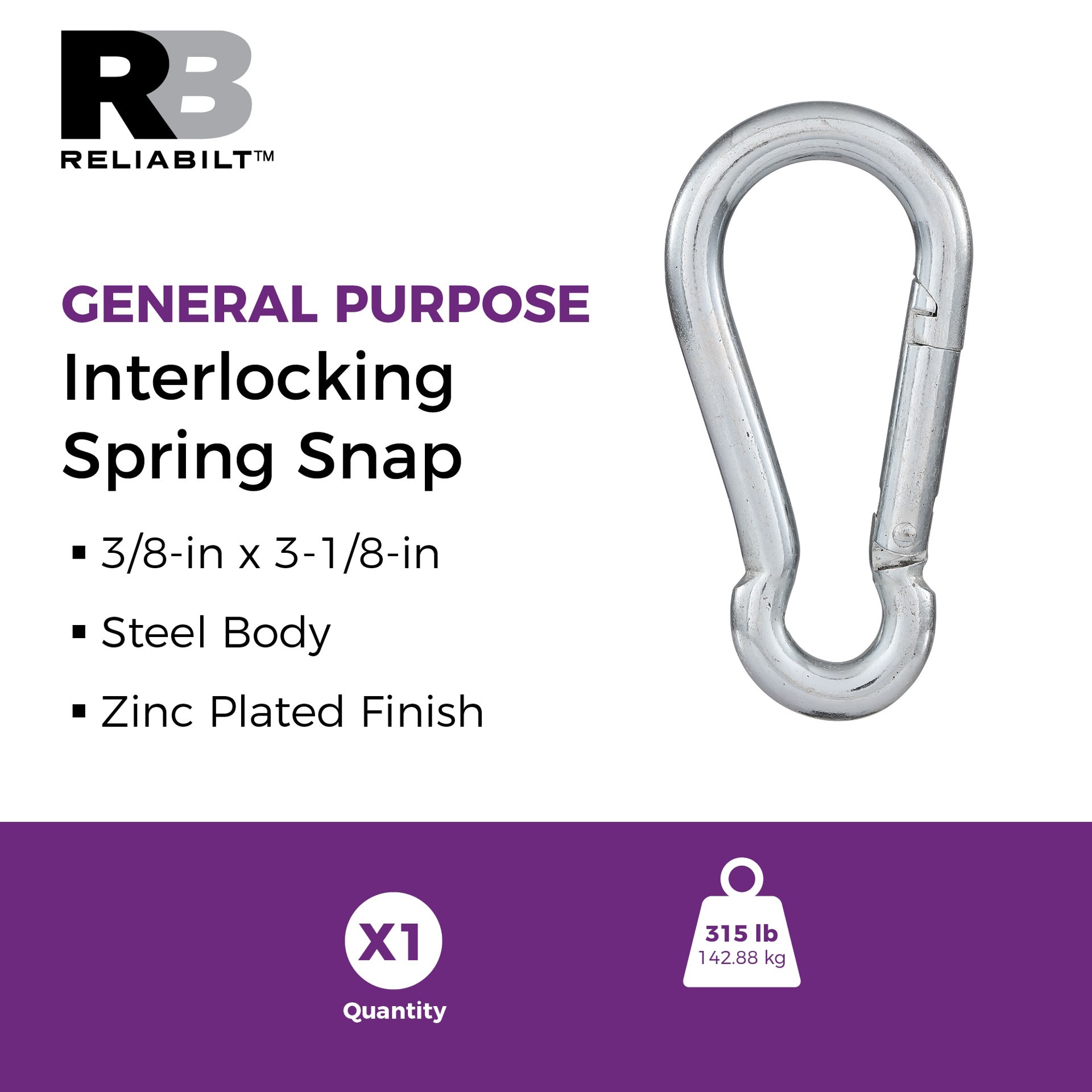 slide 2 of 6, RELIABILT 3/8-in x 3-1/8-in Interlocking Spring Snaps in Zinc Plated, 1 ct