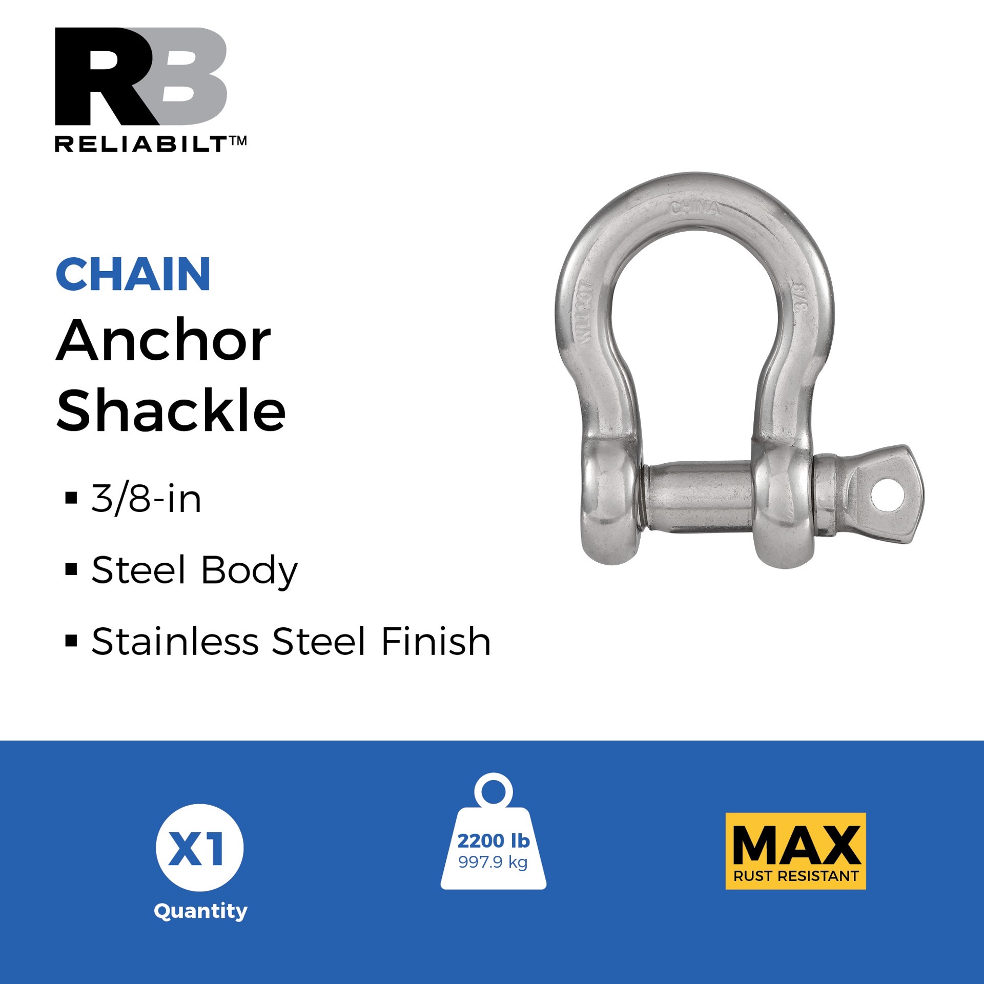 slide 2 of 6, RELIABILT N100-280- 3/8-in Anchor Shackles in Stainless Steel, 1 ct