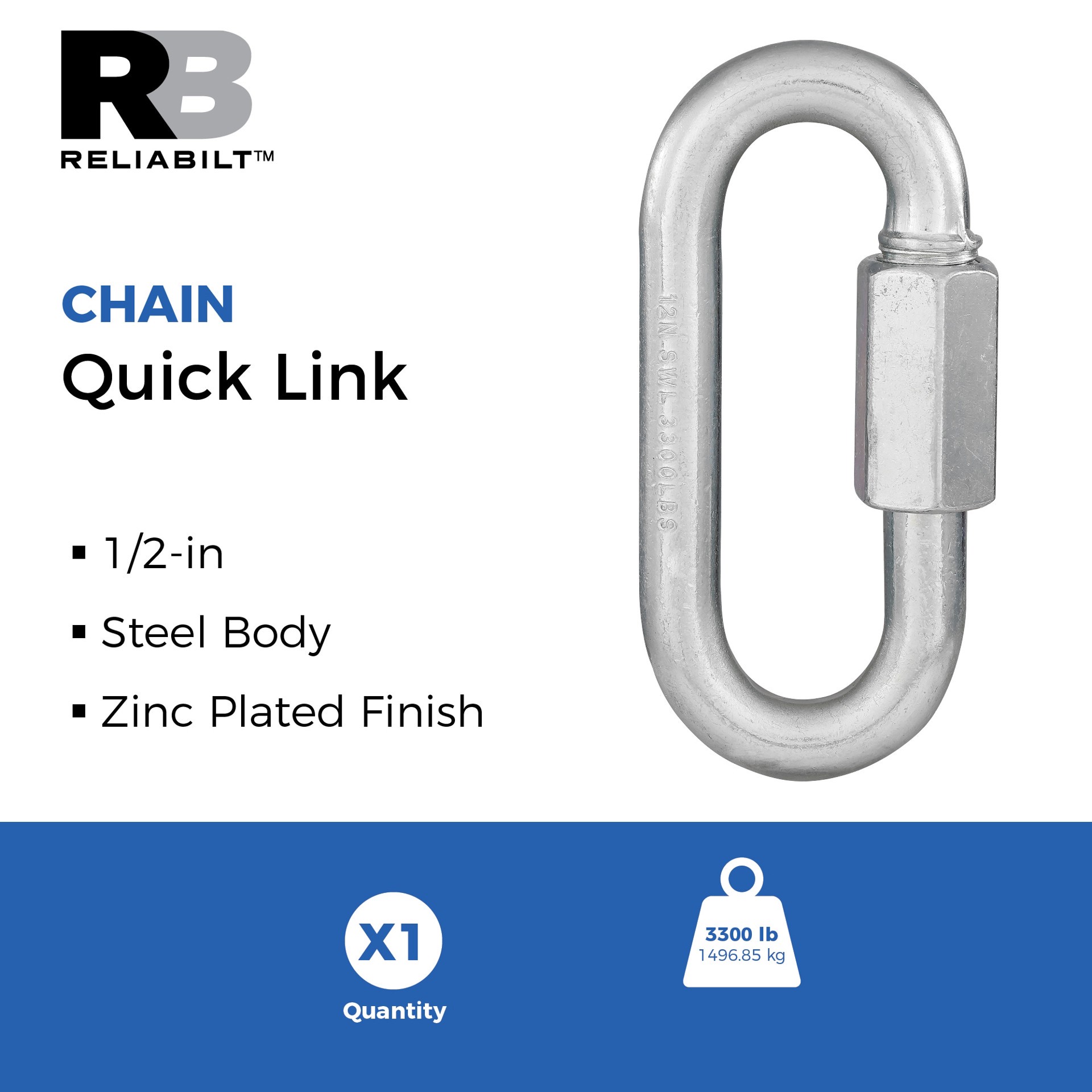 slide 2 of 6, RELIABILT N100-324- 1/2-in Quick Links in Zinc plated, 1 ct