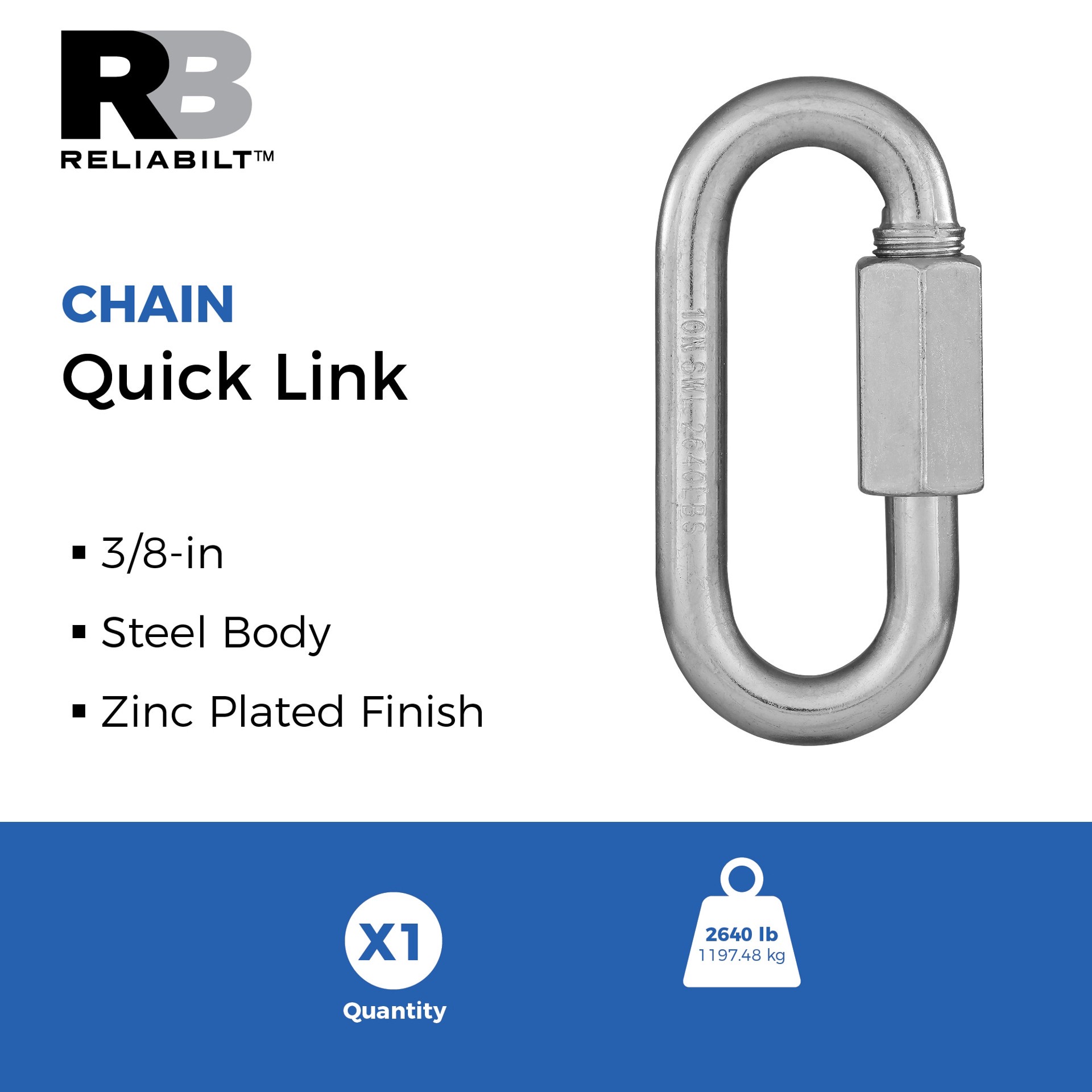 slide 2 of 6, RELIABILT N100-285- 3/8-in Quick Links in Zinc Plated, 1 ct