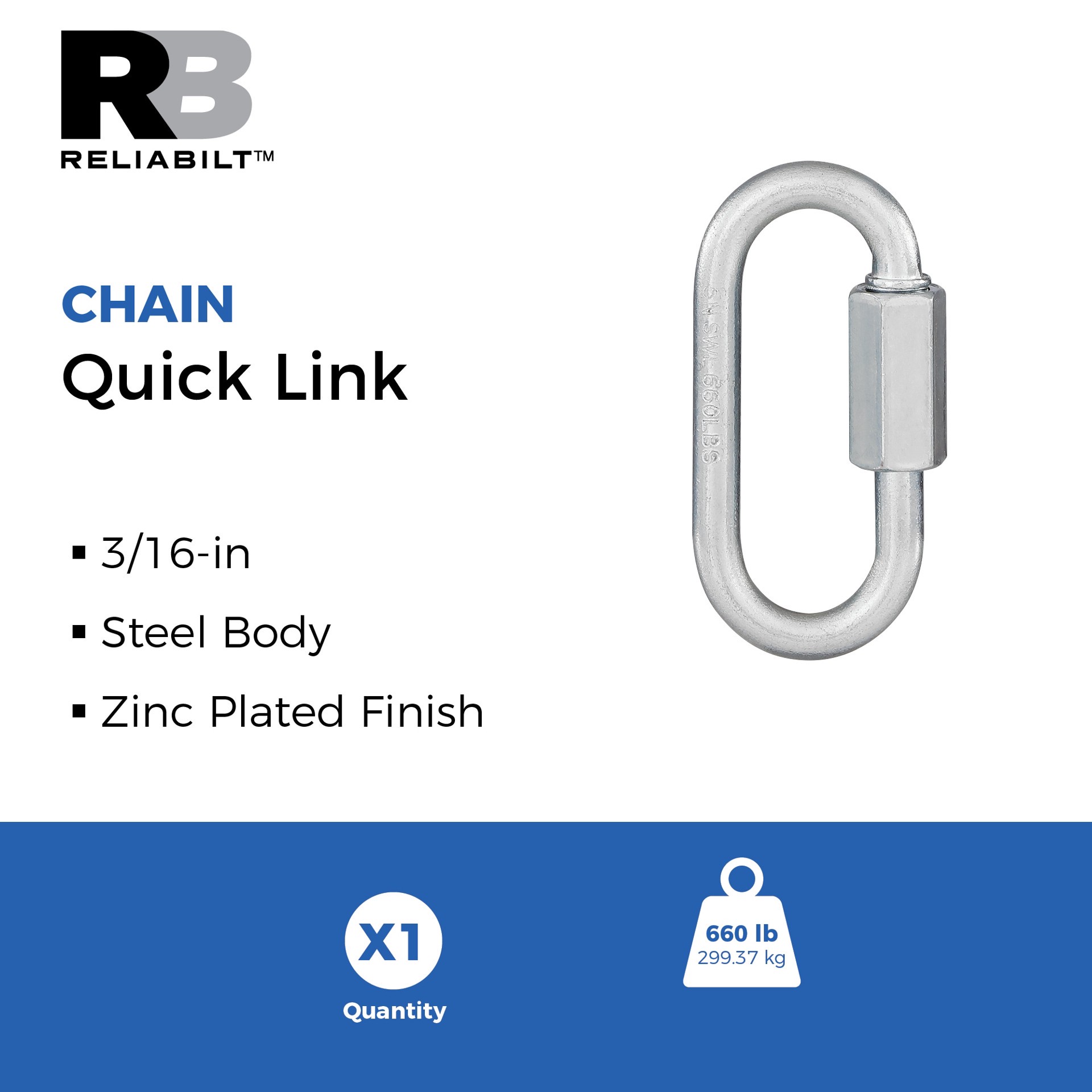 slide 2 of 6, RELIABILT N100-265- 3/16-in Quick Links in Zinc Plated, 1 ct