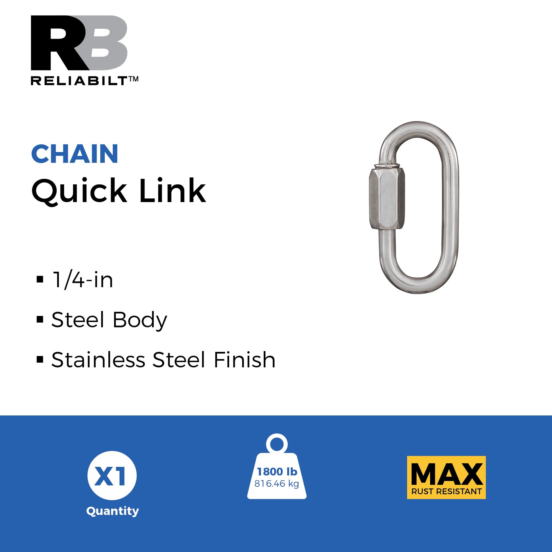 slide 2 of 6, RELIABILT N100-325- 1/4-in Quick Link in Stainless Steel, 1 ct