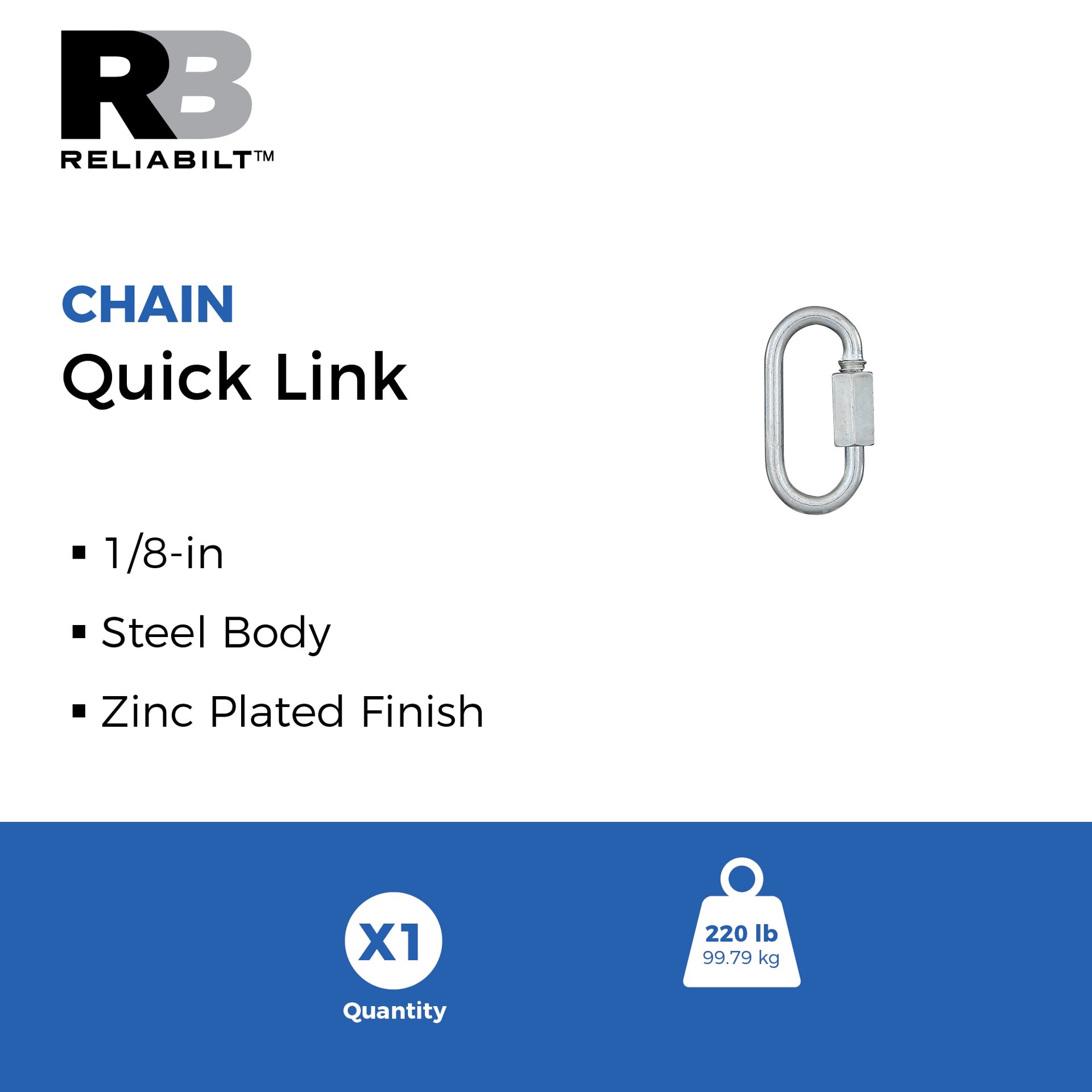 slide 2 of 6, RELIABILT N100-264- 1/8-in Quick Links in Zinc Plated, 1 ct