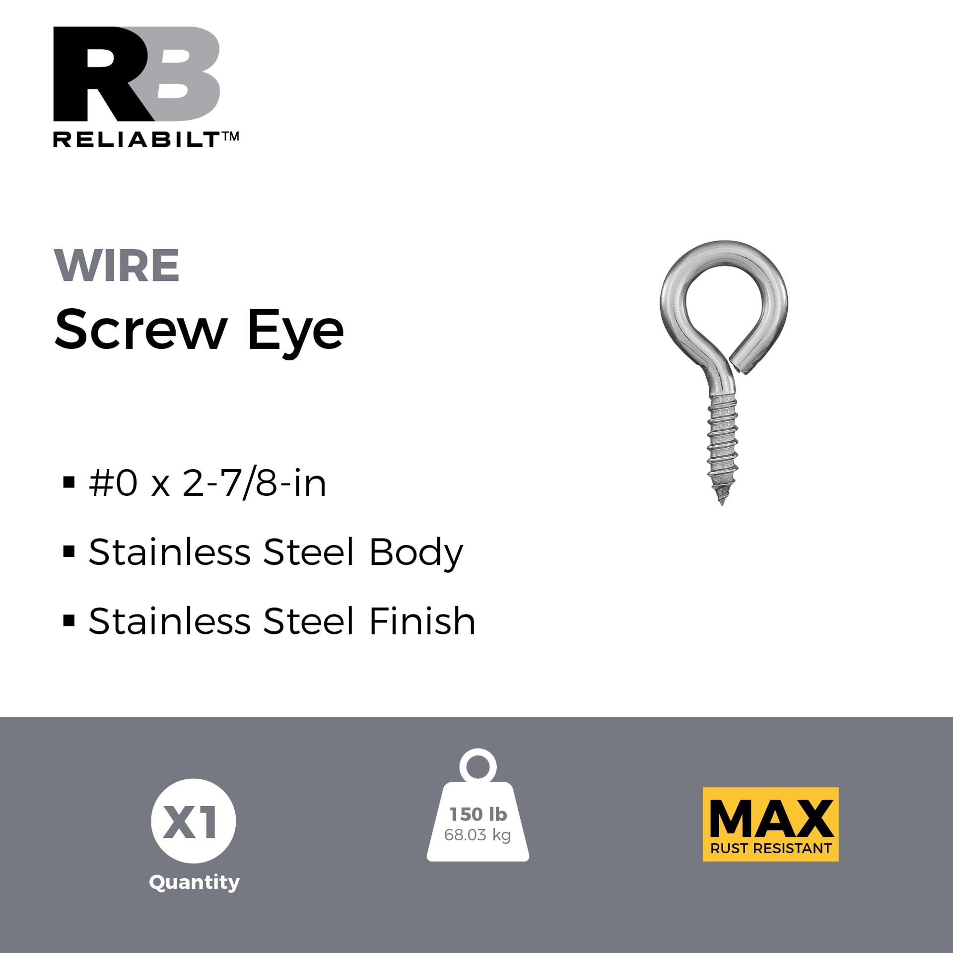 slide 2 of 6, RELIABILT 2-7/10-in Stainless Steel Interior/Exterior Coarse Thread Eye Bolt, 1 ct