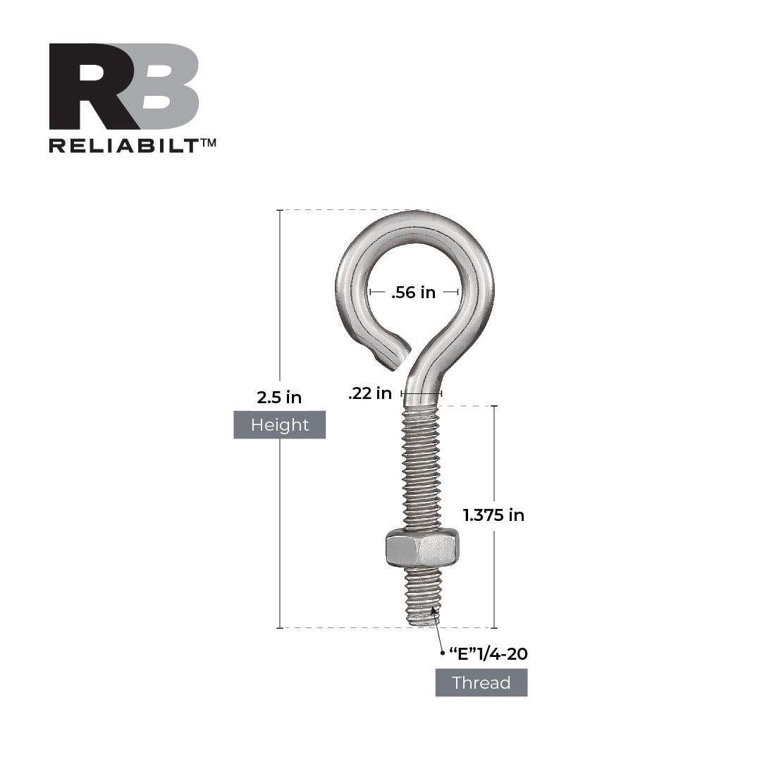 slide 3 of 6, RELIABILT 1/4-in 1/4-in x 2-1/2-in Stainless Interior/Exterior Coarse Thread Eye Bolt 2 -Count, 1 ct