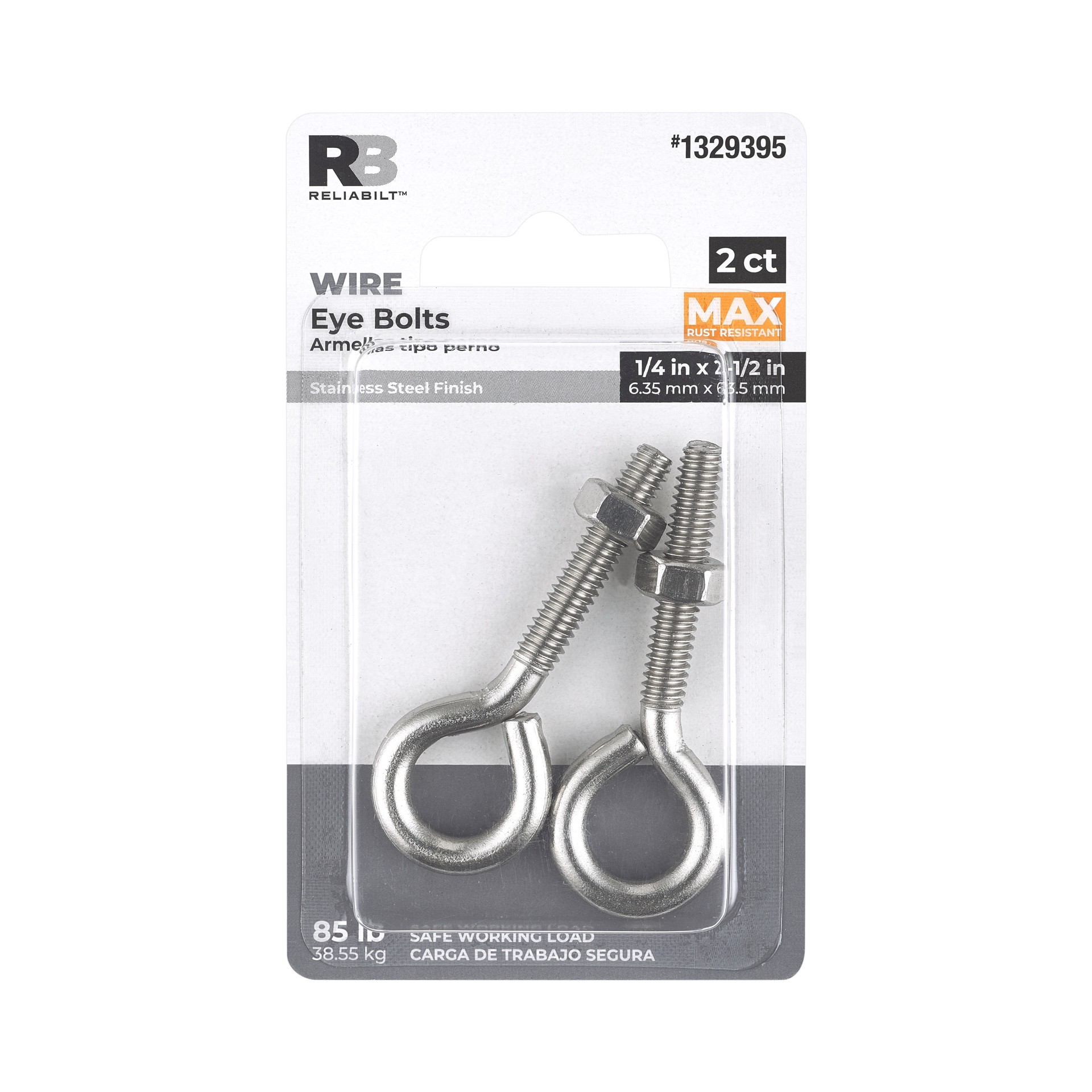 slide 4 of 6, RELIABILT 1/4-in 1/4-in x 2-1/2-in Stainless Interior/Exterior Coarse Thread Eye Bolt 2 -Count, 1 ct