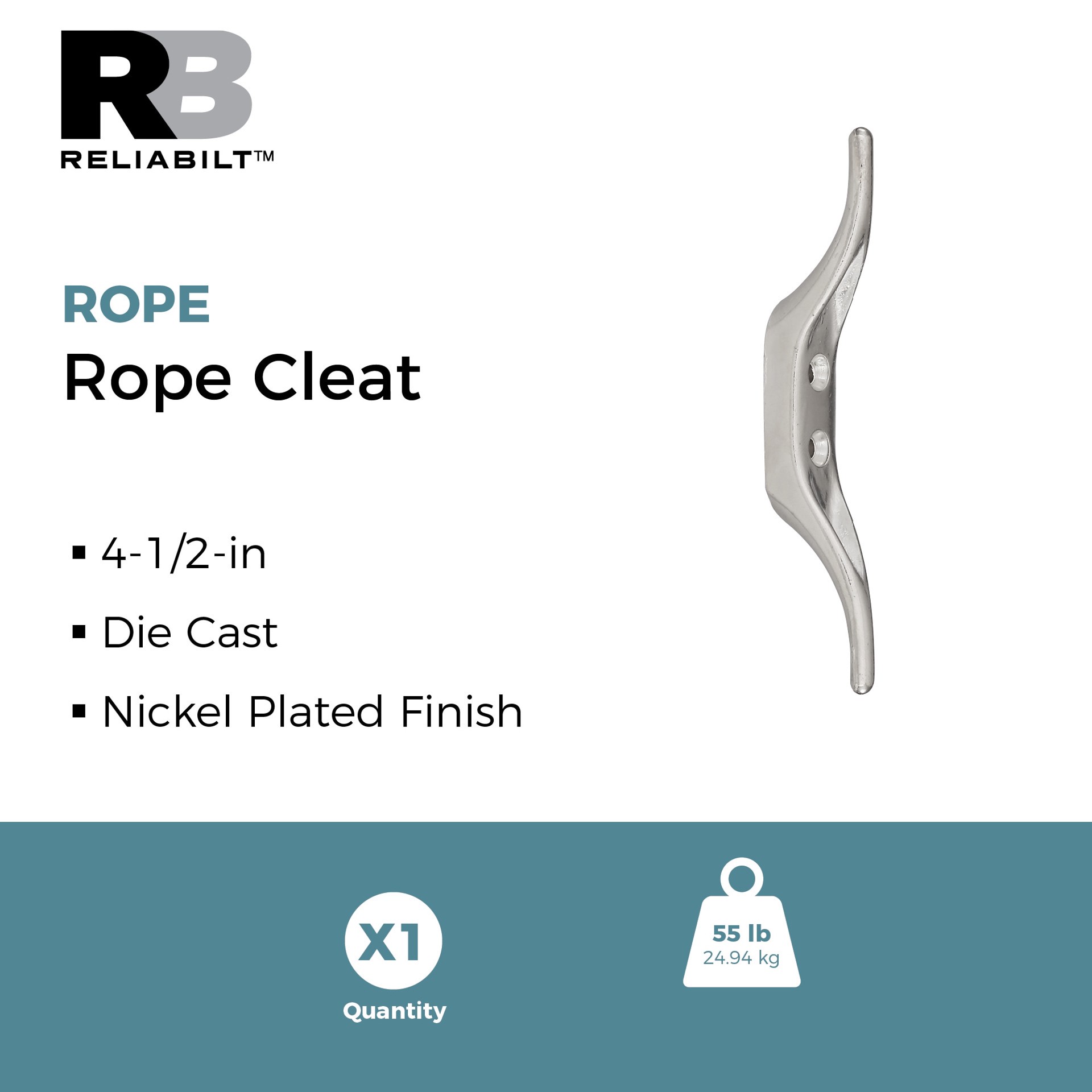 slide 2 of 5, RELIABILT N100-314- 4-1/2-in Rope Cleat in Nickel, 1 ct