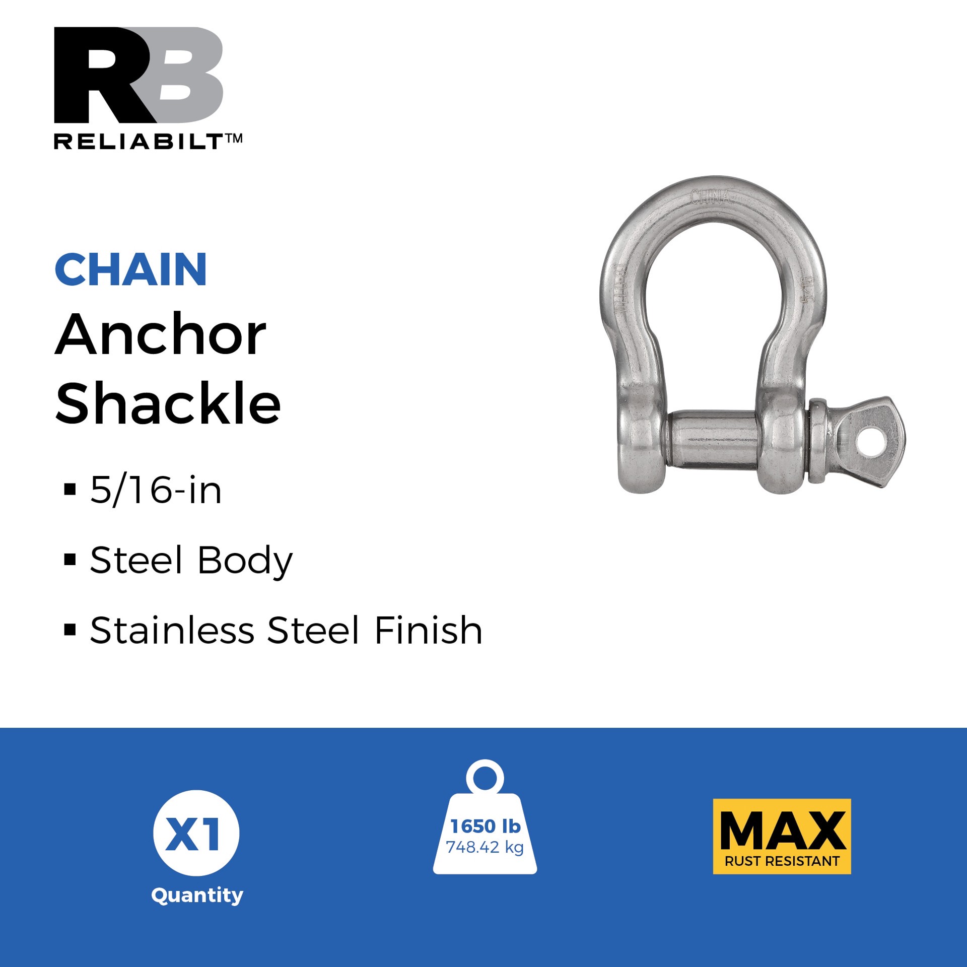 slide 2 of 4, RELIABILT N100-279 (V3251) 5/16-in Anchor Shackles in Stainless Steel, 1 ct