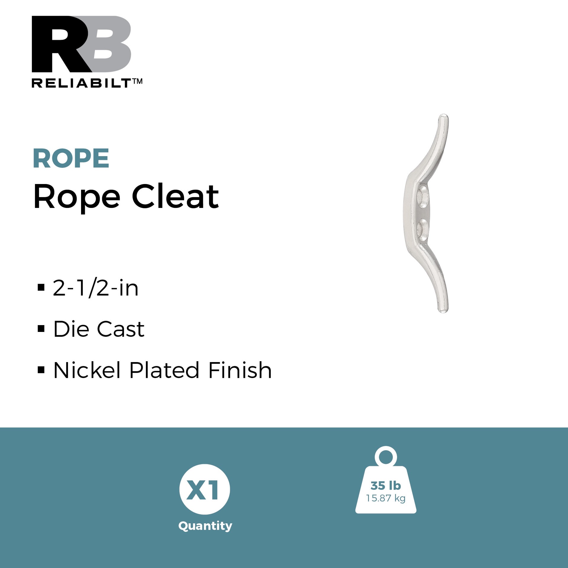 slide 2 of 6, RELIABILT N100-312- 2-1/2-in Rope Cleats in Nickel, 1 ct