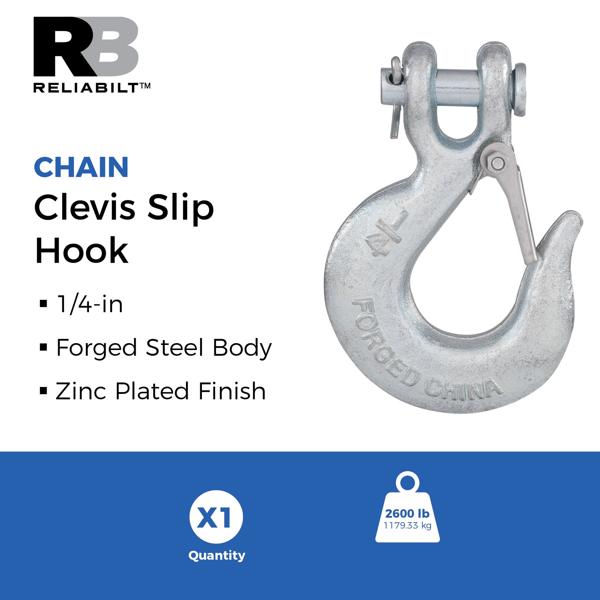 slide 2 of 6, RELIABILT N100-319- 1/4-in Clevis Slip Hooks in Zinc Plated, 1 ct