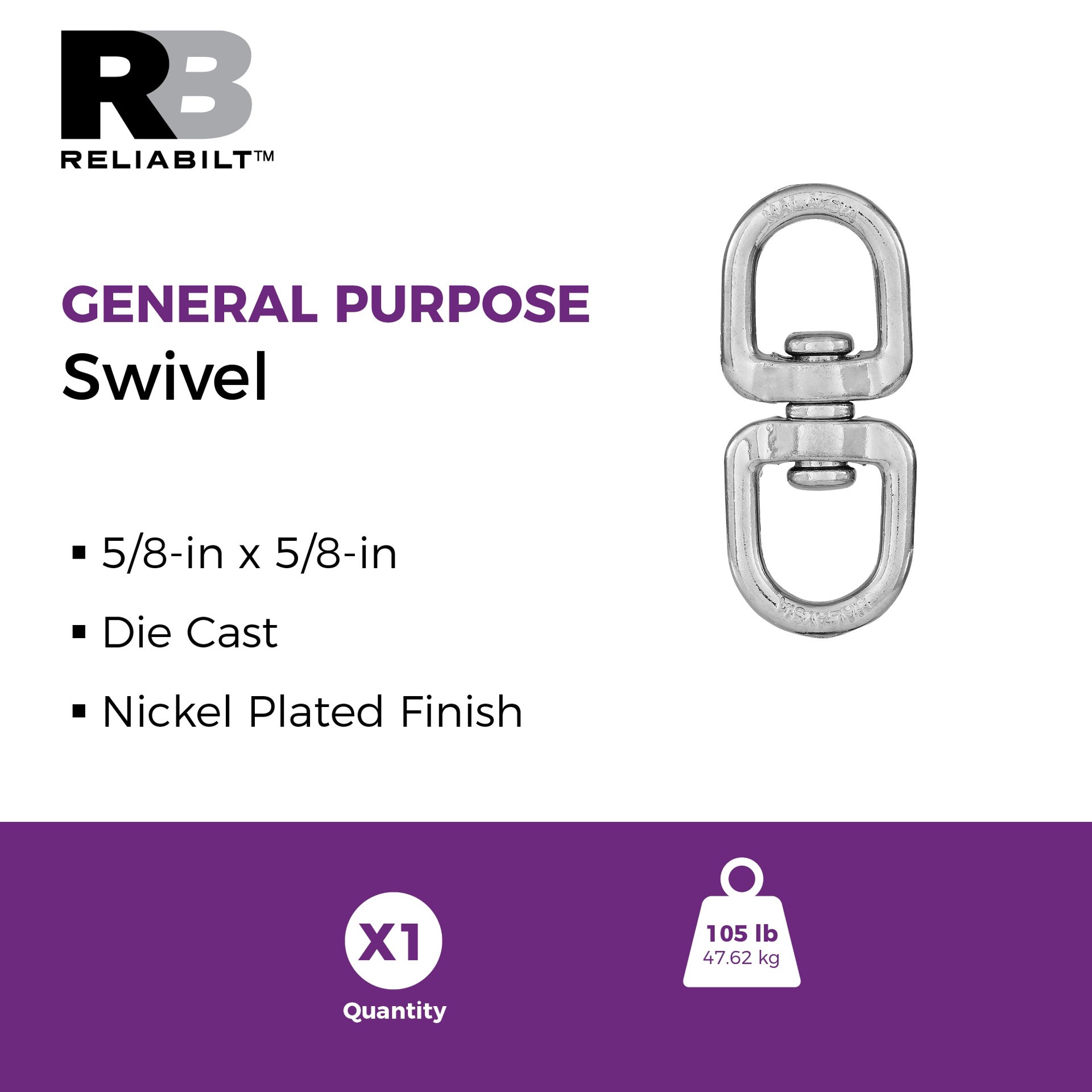 slide 2 of 5, RELIABILT N100-322- 5/8-in x 5/8-in Eye and Eye Swivel in Nickel, 1 ct