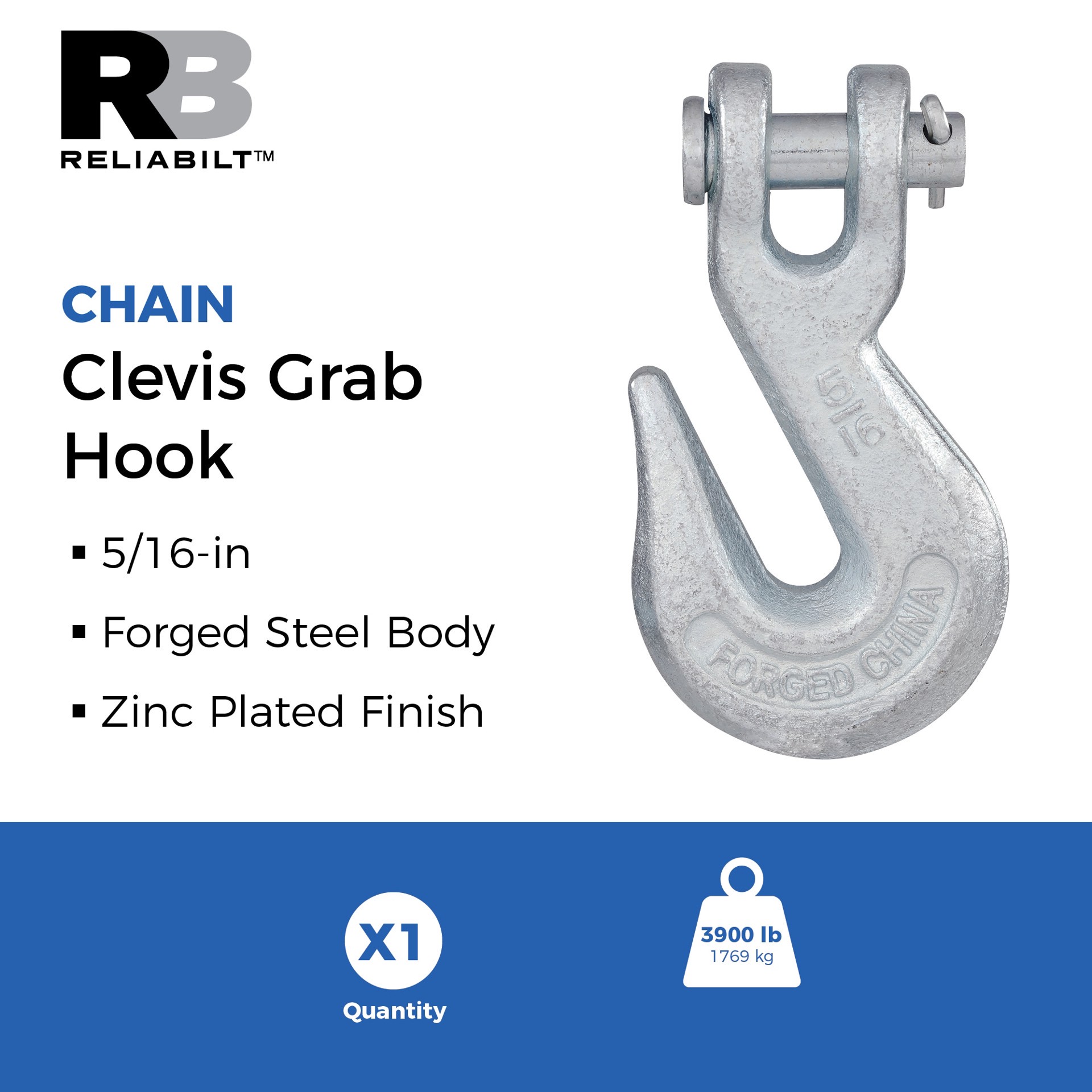 slide 2 of 6, RELIABILT N100-290 (V3240) 5/16-in Clevis Grab Hooks in Zinc Plated, 1 ct
