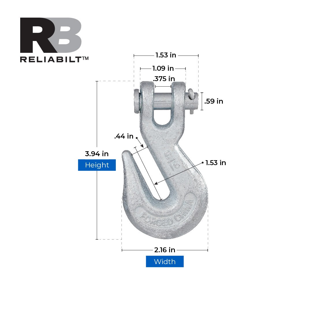 slide 3 of 6, RELIABILT 5/16-in Zinc Plated Forged Steel Clevis Grab Hook, 1 ct