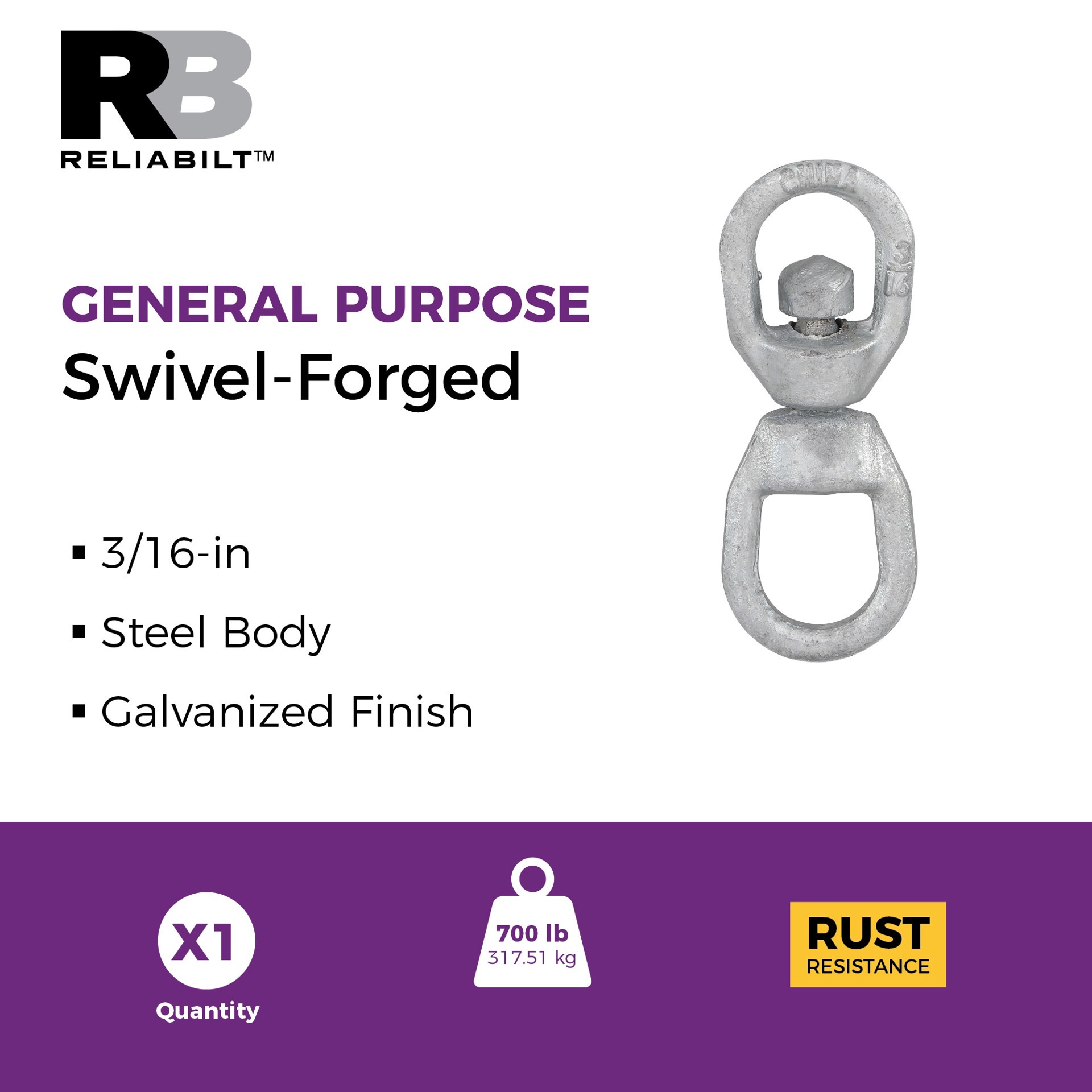 slide 2 of 4, RELIABILT N100-287 (V3252) 3/16-in Swivel in Galvanized, 1 ct